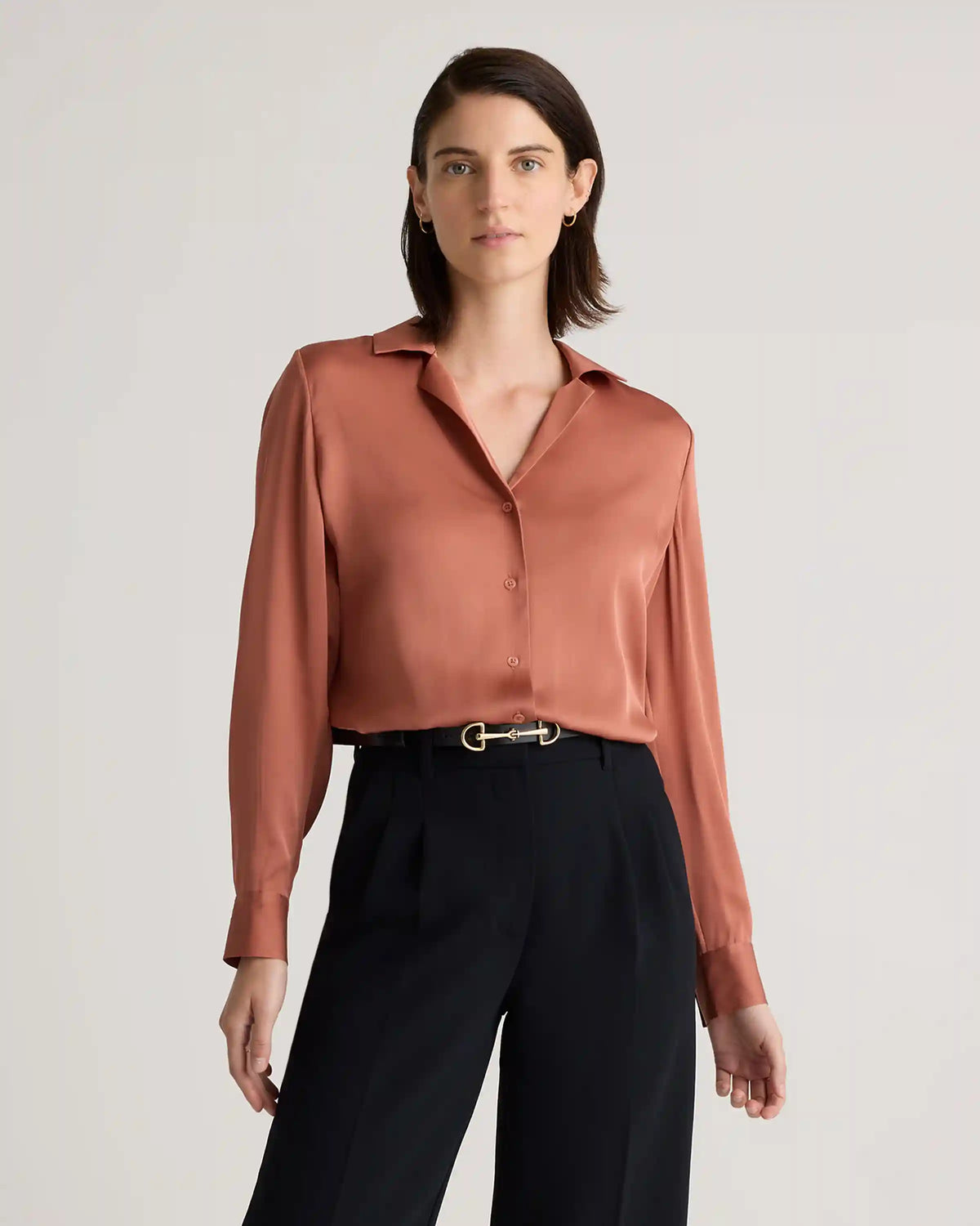 Washable Stretch Silk Notch Collar Blouse
