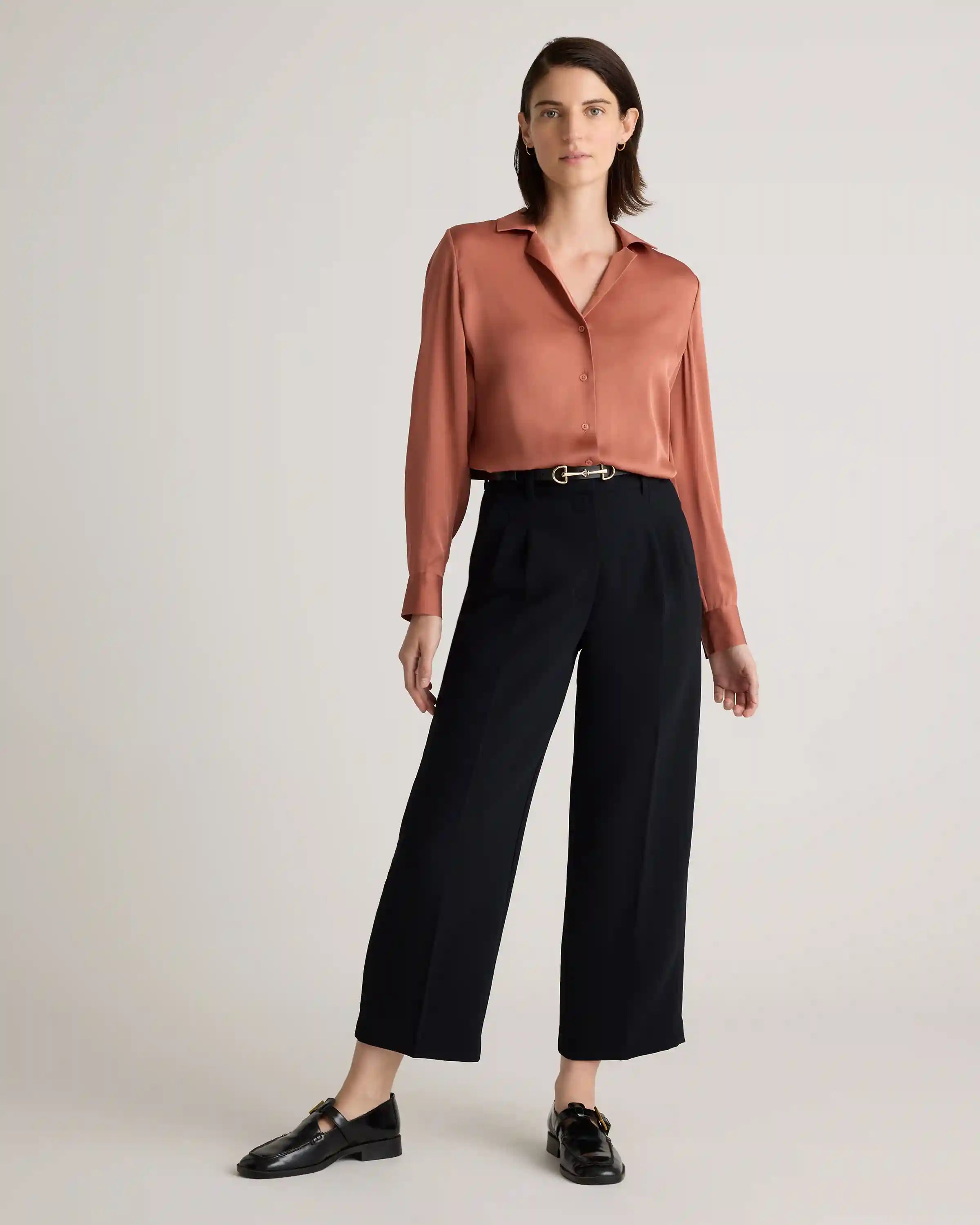 Washable Stretch Silk Notch Collar Blouse