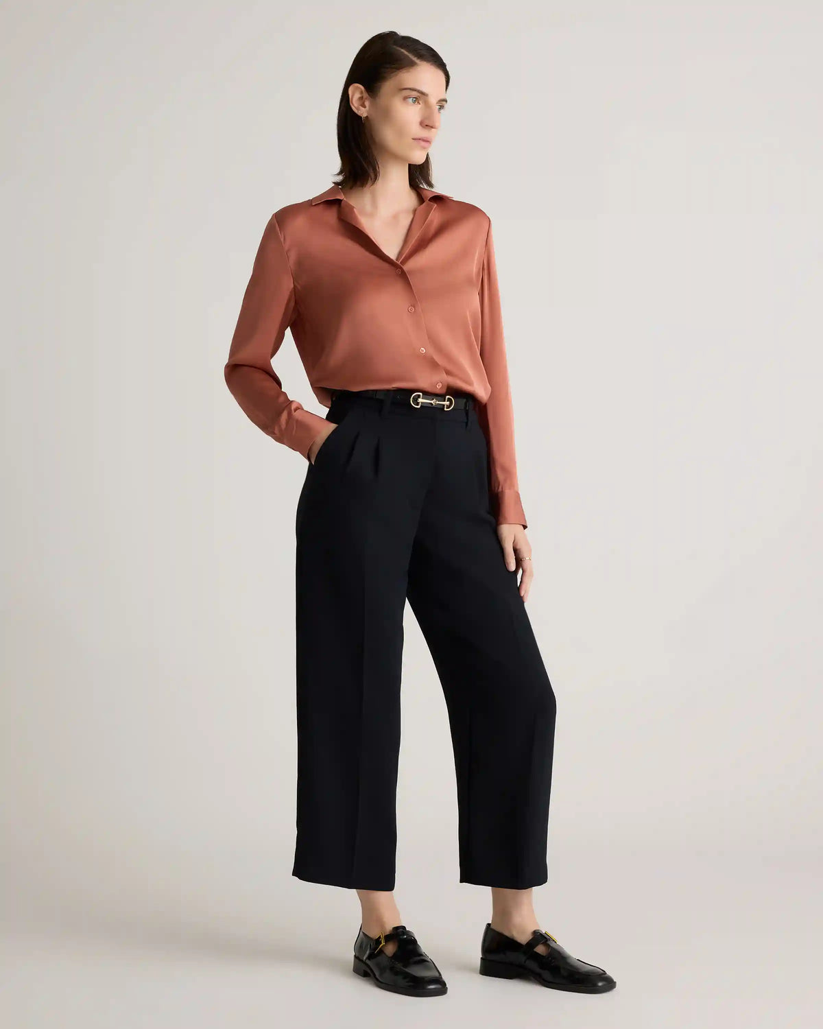 Washable Stretch Silk Notch Collar Blouse