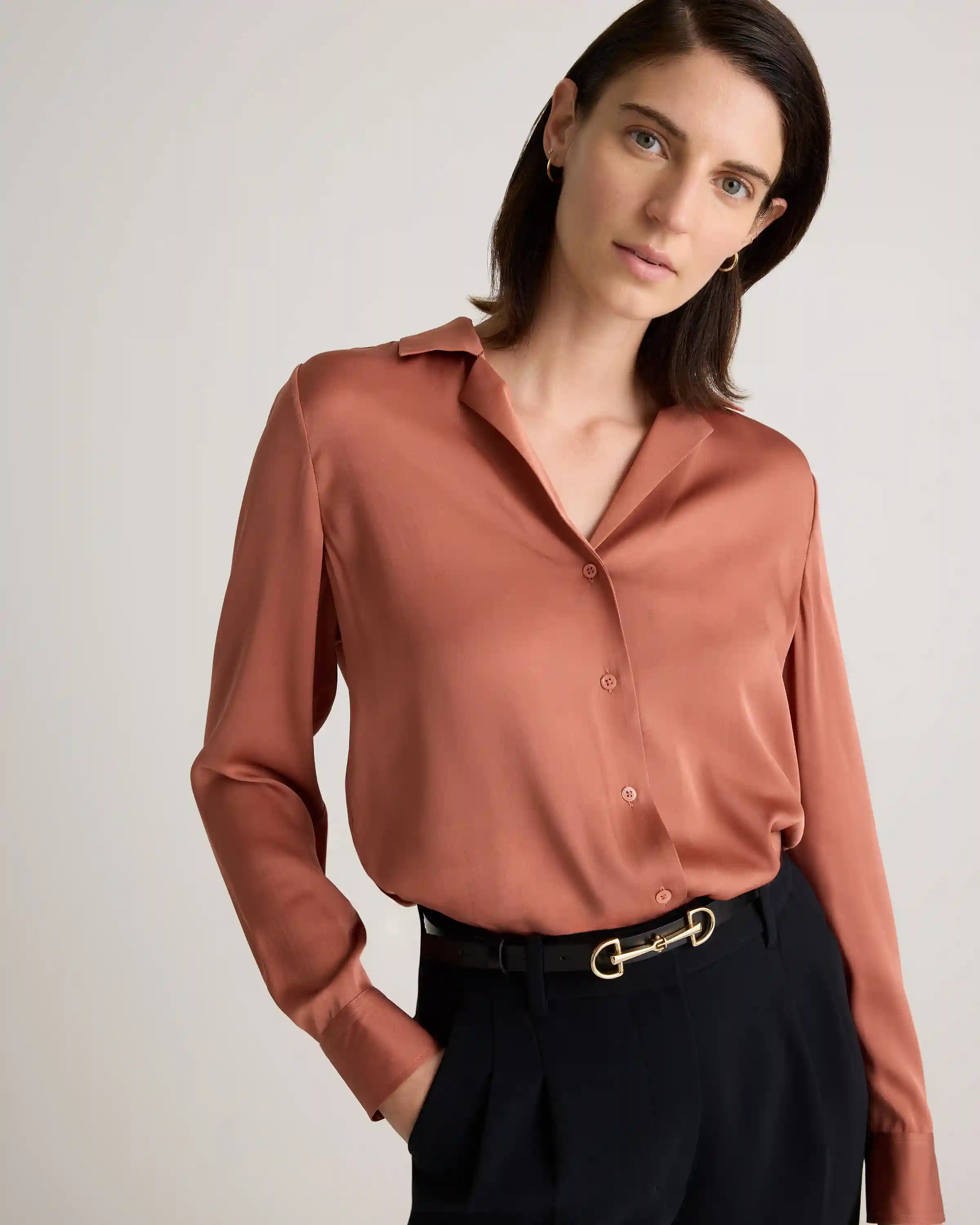 Washable Stretch Silk Notch Collar Blouse