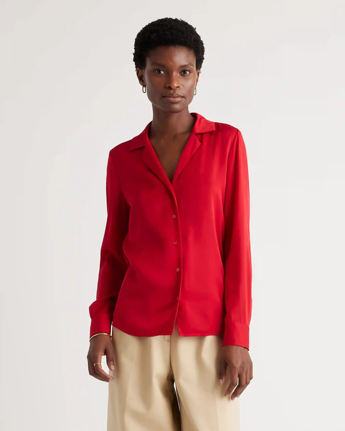 Washable Stretch Silk Notch Collar Blouse