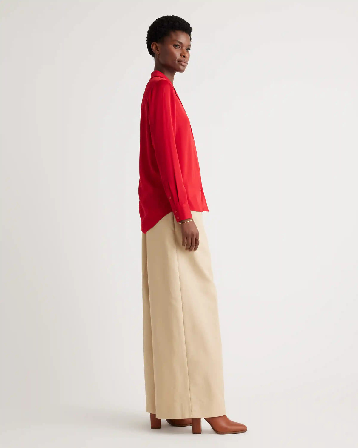 Washable Stretch Silk Notch Collar Blouse