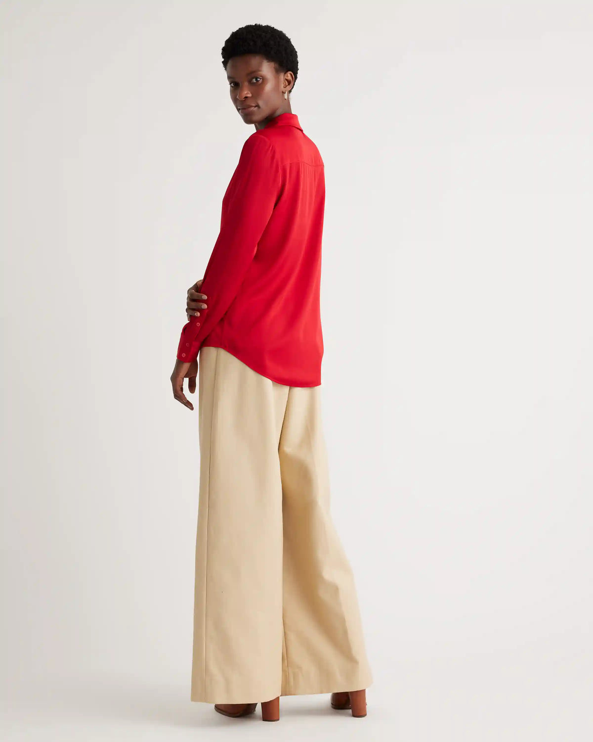 Washable Stretch Silk Notch Collar Blouse