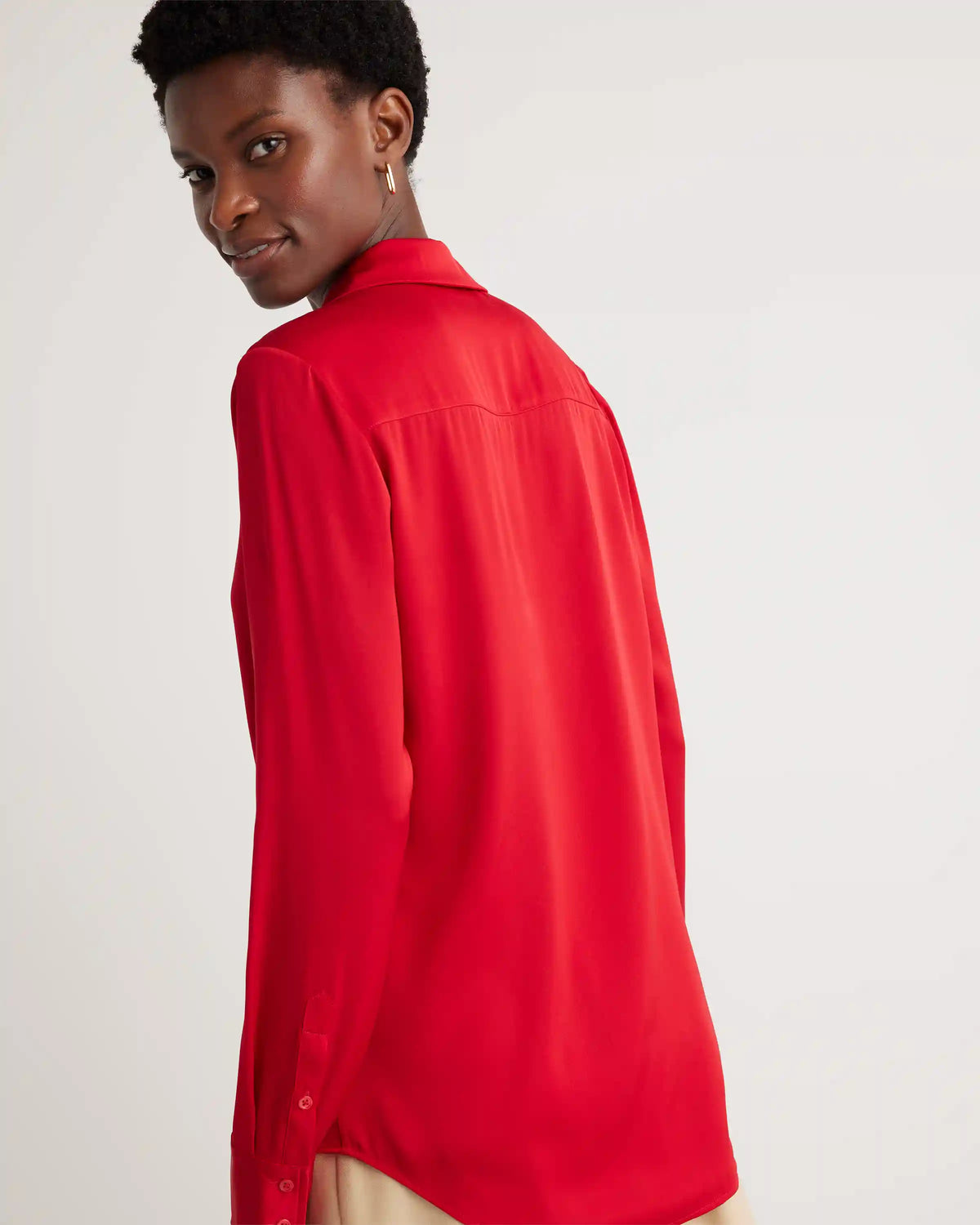 Washable Stretch Silk Notch Collar Blouse
