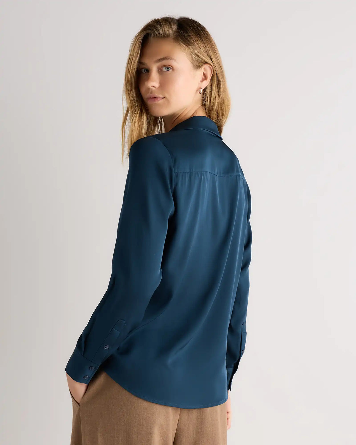 Washable Stretch Silk Notch Collar Blouse