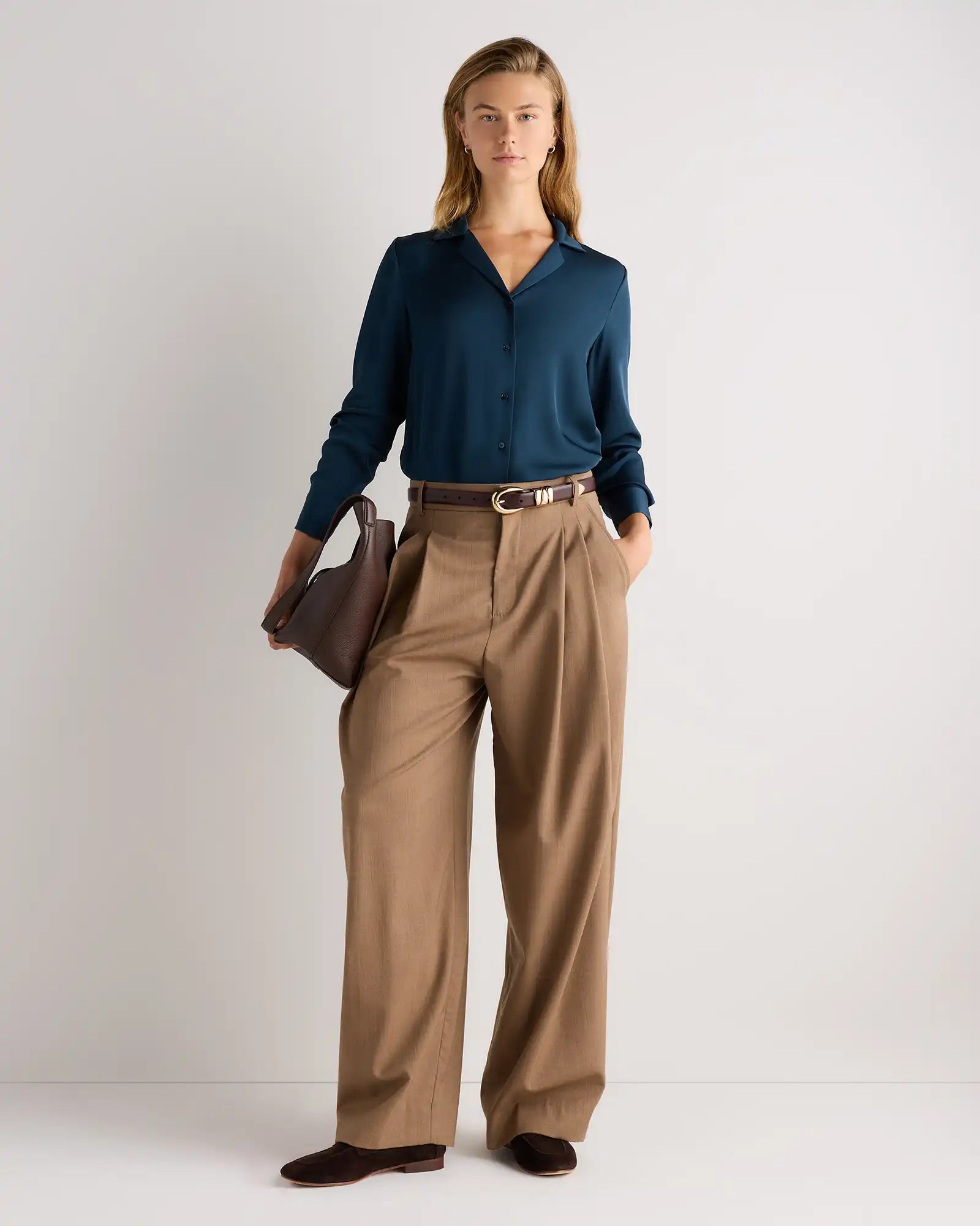 Washable Stretch Silk Notch Collar Blouse