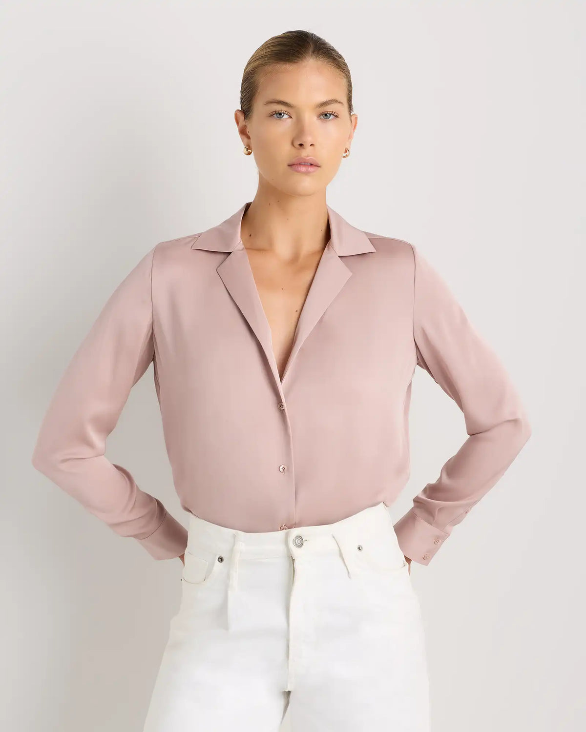 Washable Stretch Silk Notch Collar Blouse