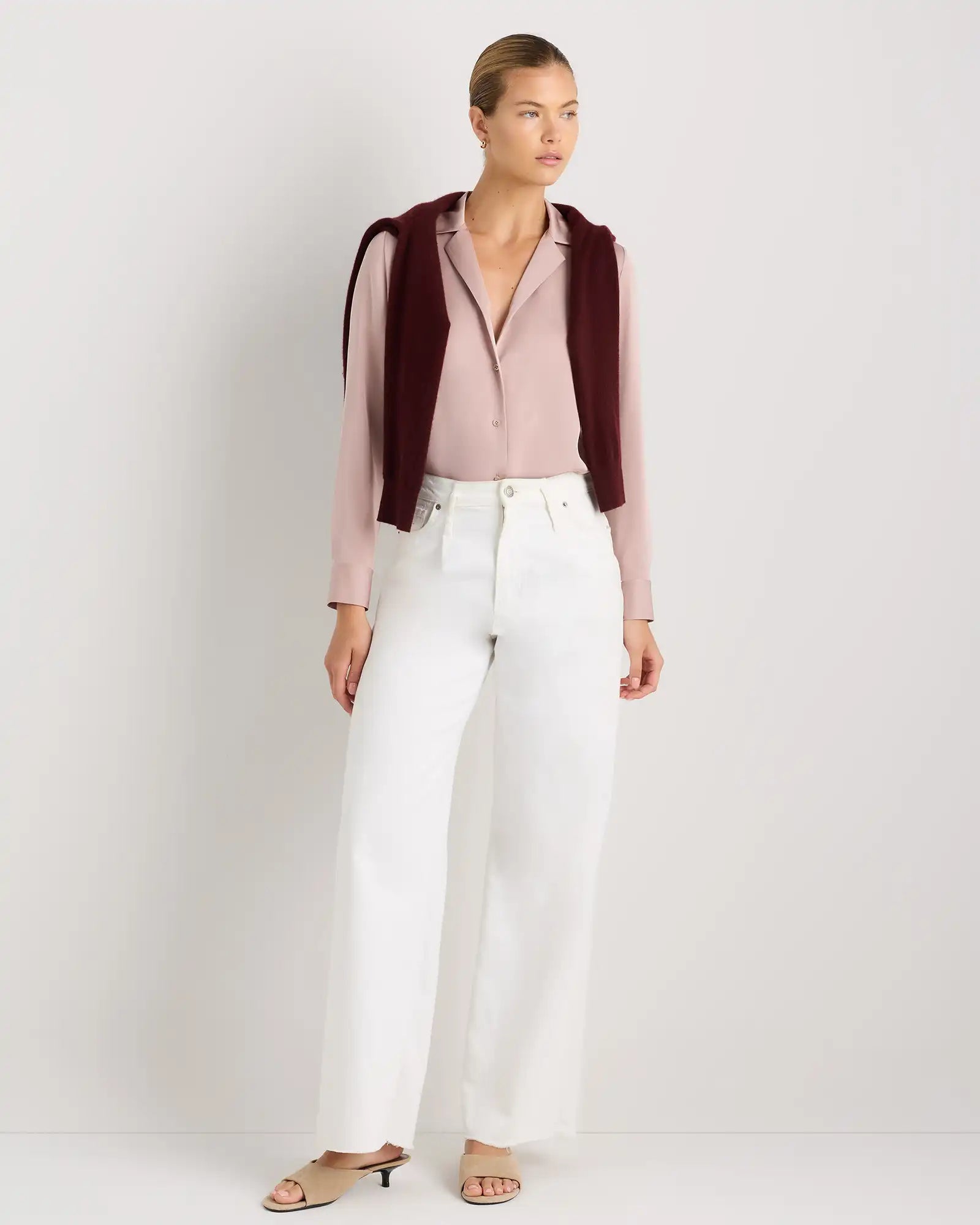 Washable Stretch Silk Notch Collar Blouse