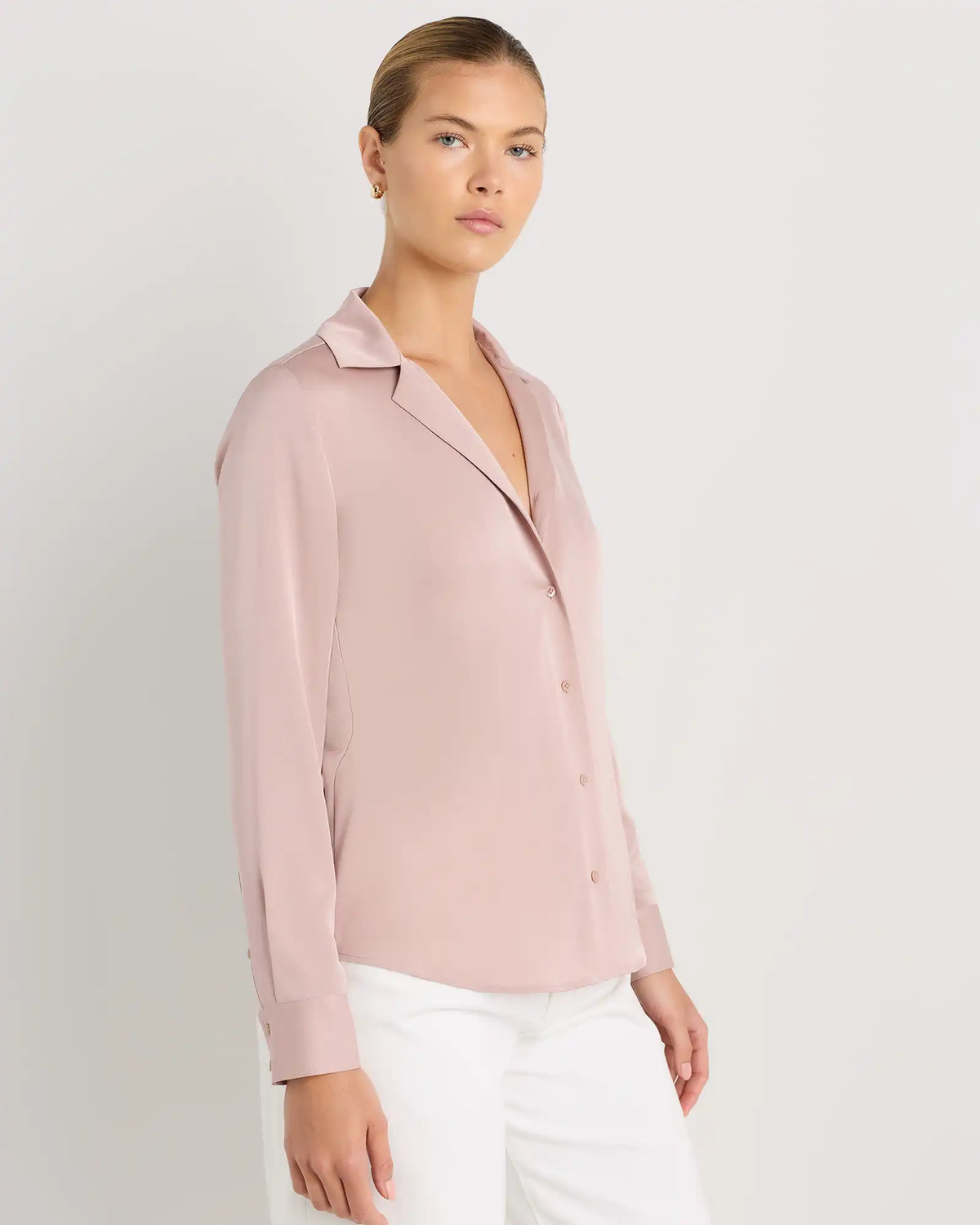 Washable Stretch Silk Notch Collar Blouse