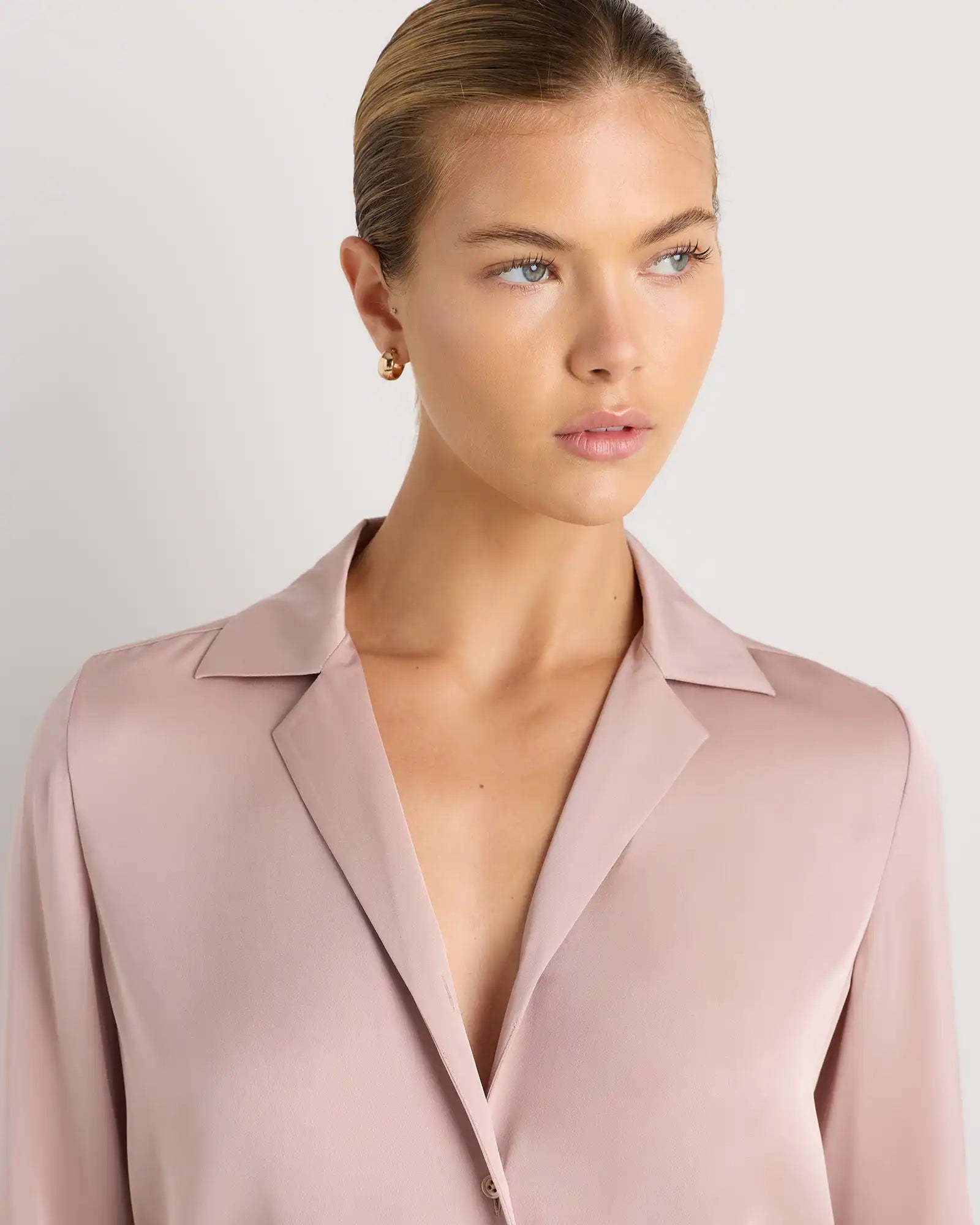Washable Stretch Silk Notch Collar Blouse