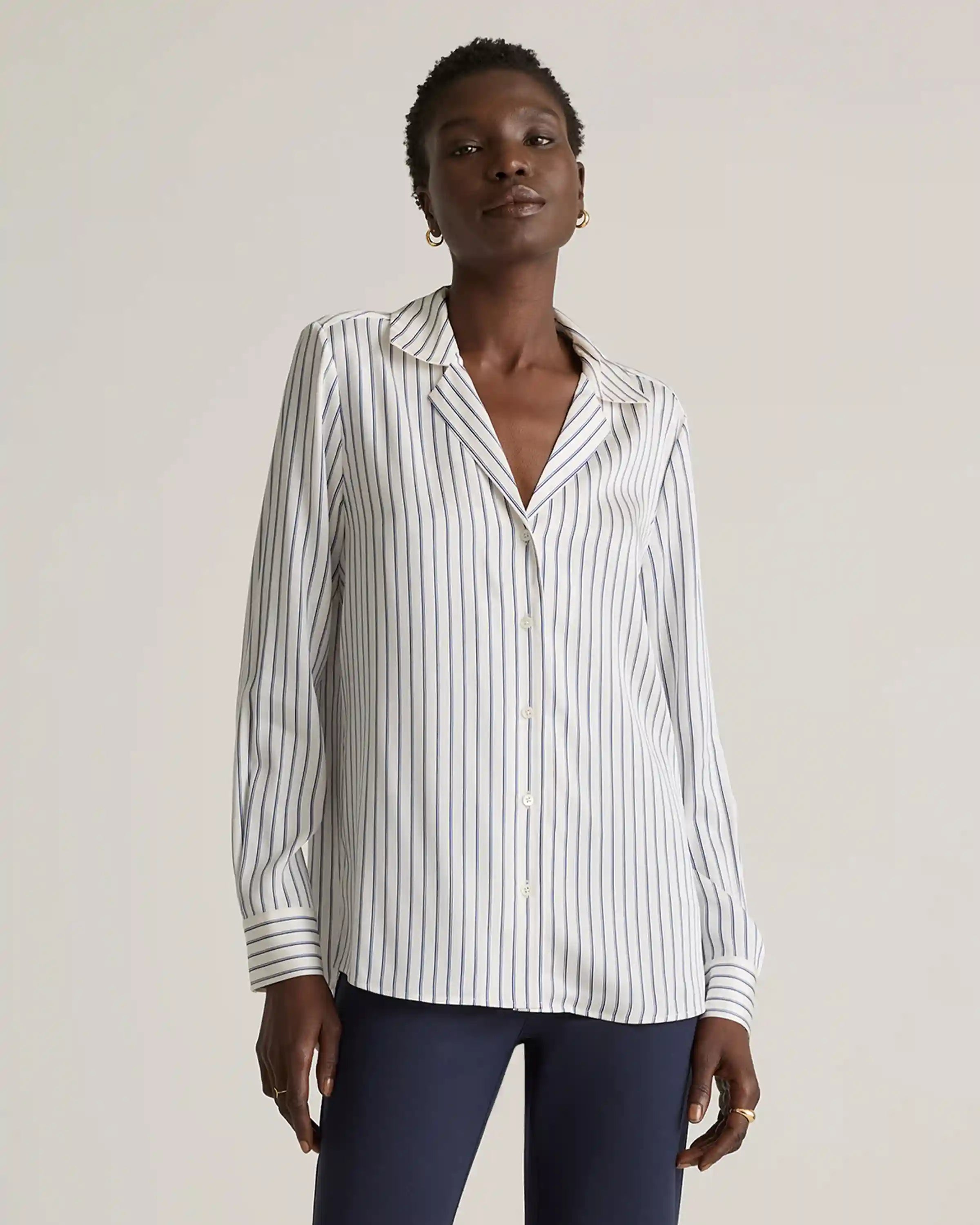 Washable Stretch Silk Notch Collar Blouse