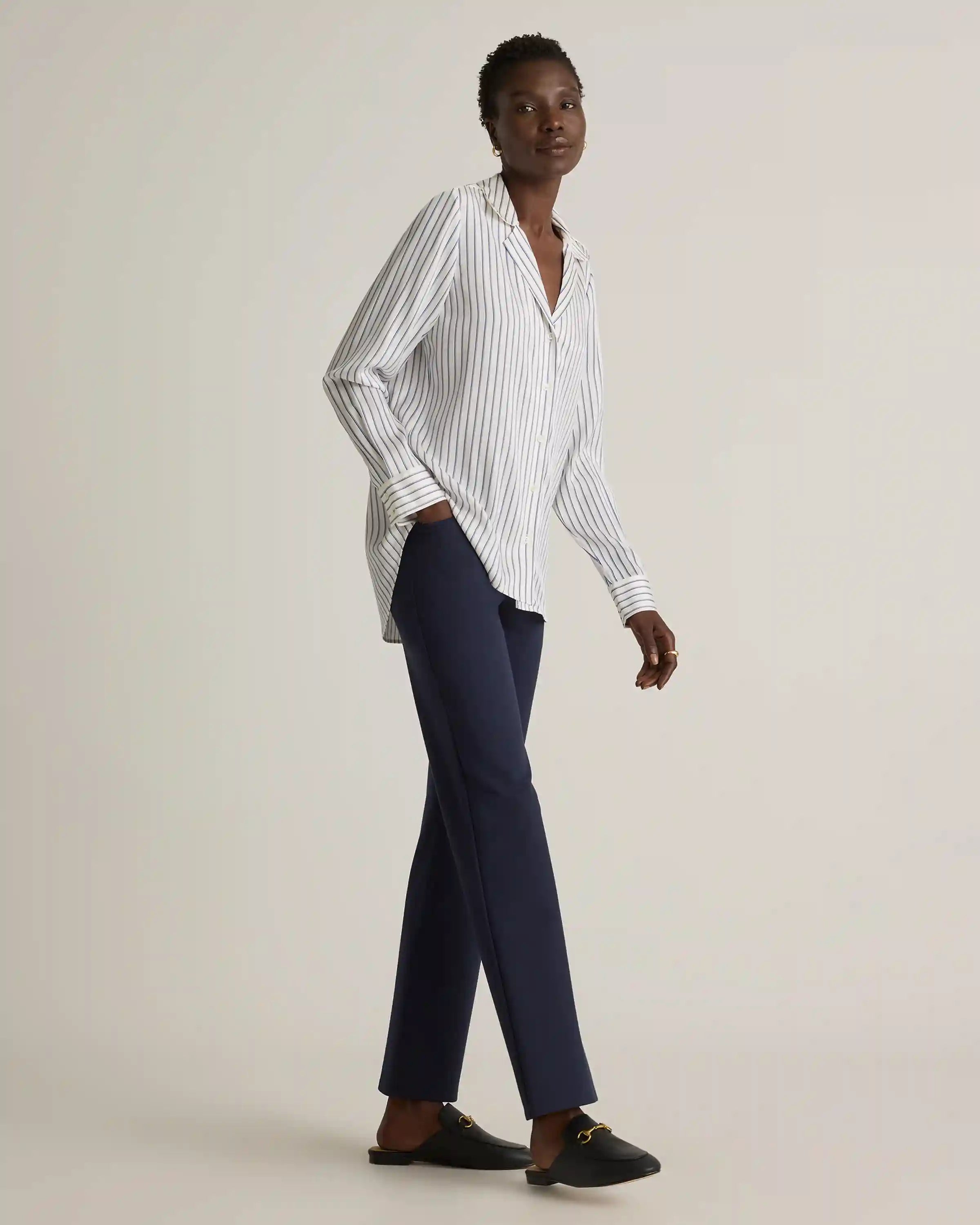 Washable Stretch Silk Notch Collar Blouse