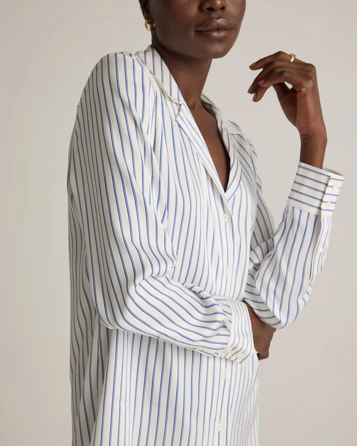 Washable Stretch Silk Notch Collar Blouse
