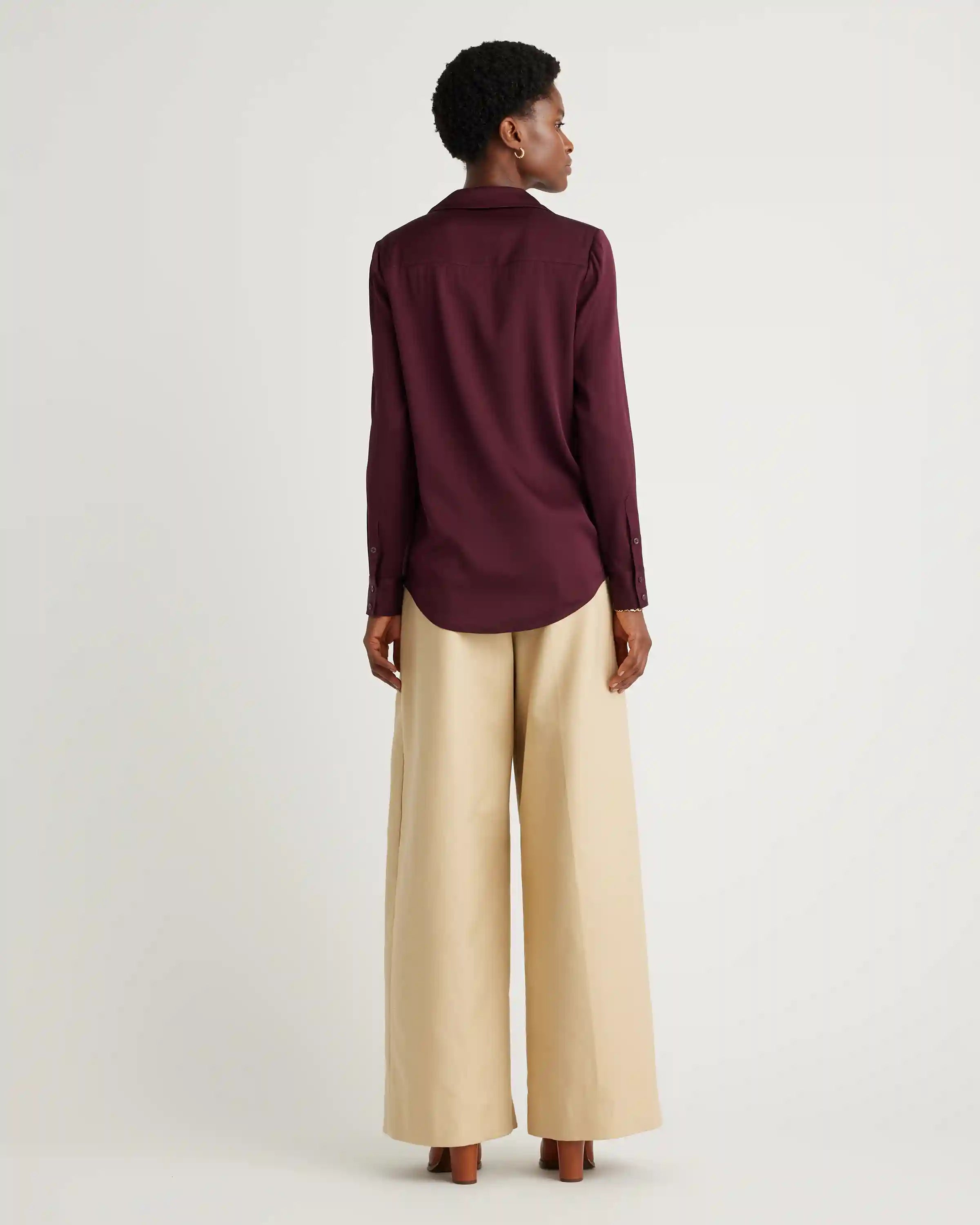 Washable Stretch Silk Notch Collar Blouse