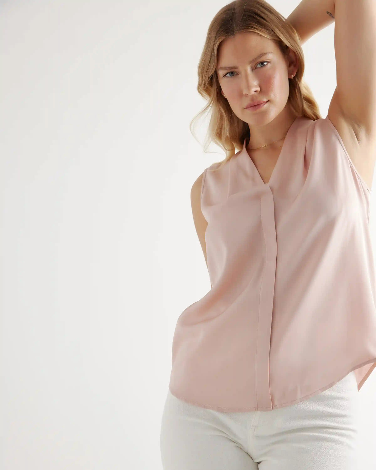 Washable Stretch Silk Sleeveless Blouse