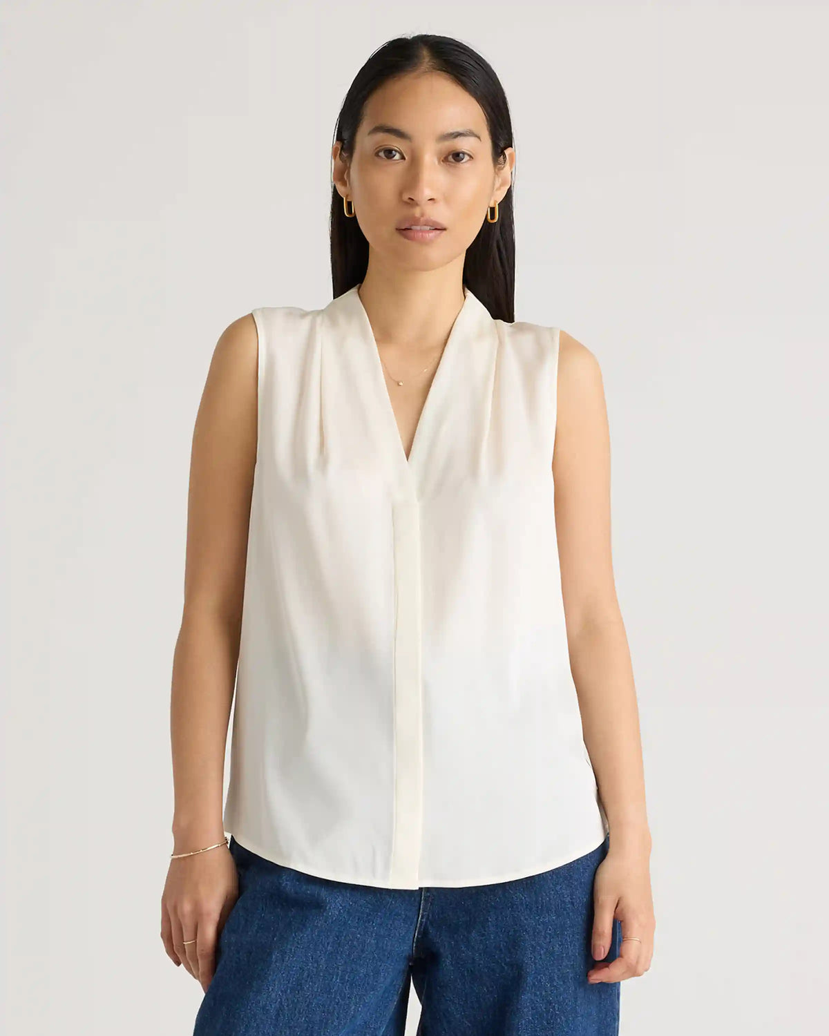 Washable Stretch Silk Sleeveless Blouse