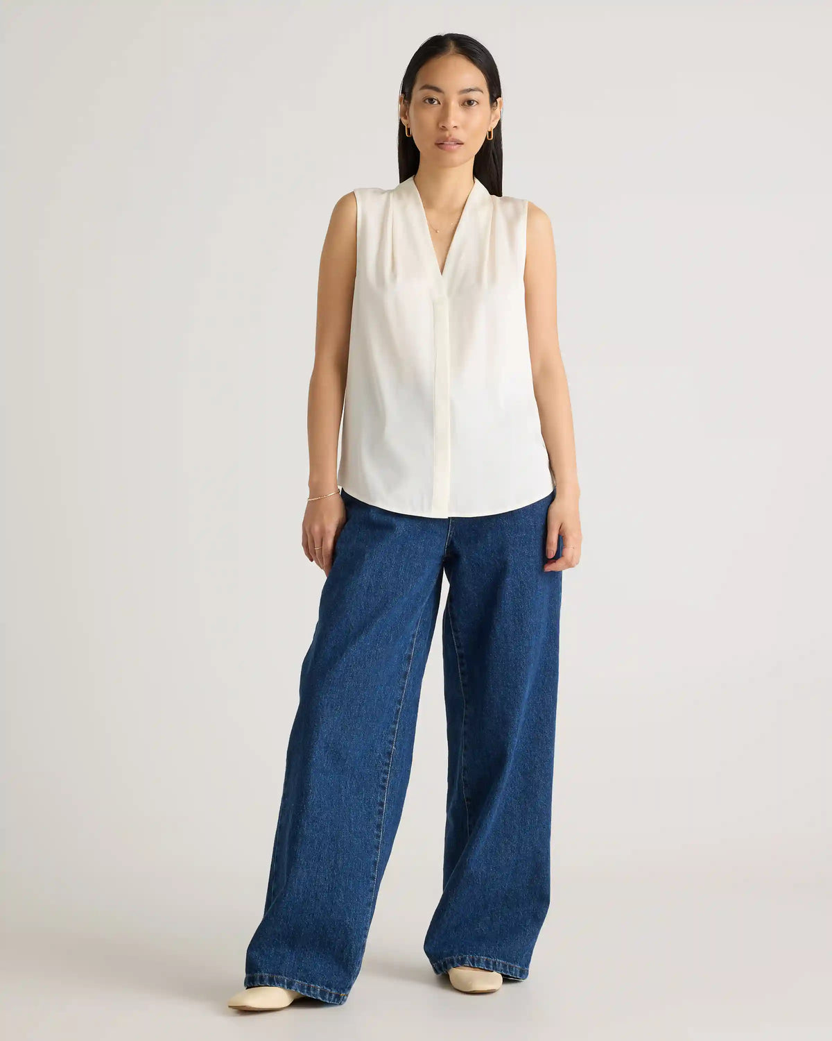 Washable Stretch Silk Sleeveless Blouse