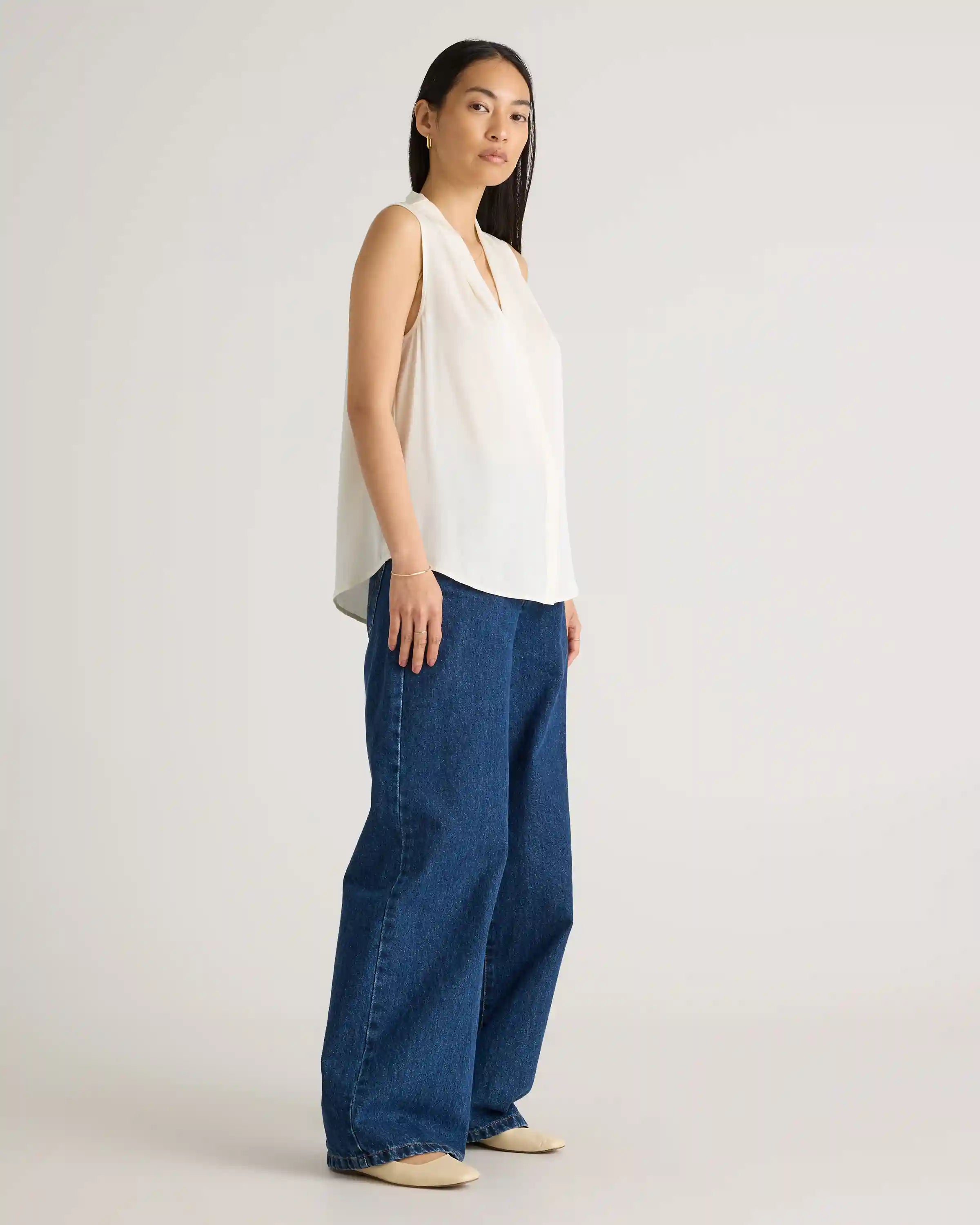 Washable Stretch Silk Sleeveless Blouse