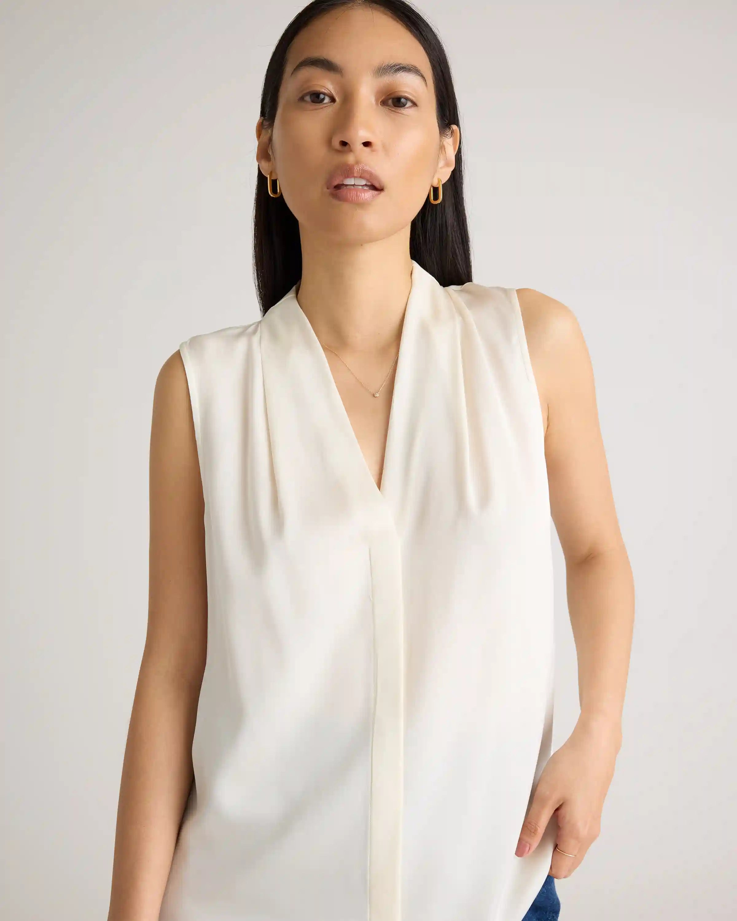 Washable Stretch Silk Sleeveless Blouse