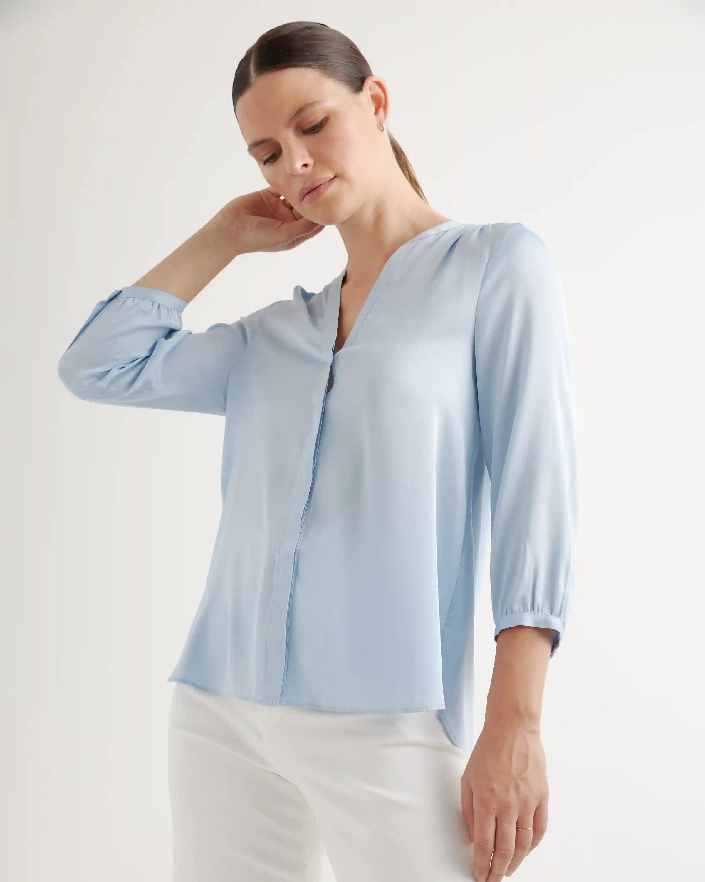 Washable Stretch Silk Pleat Back Blouse