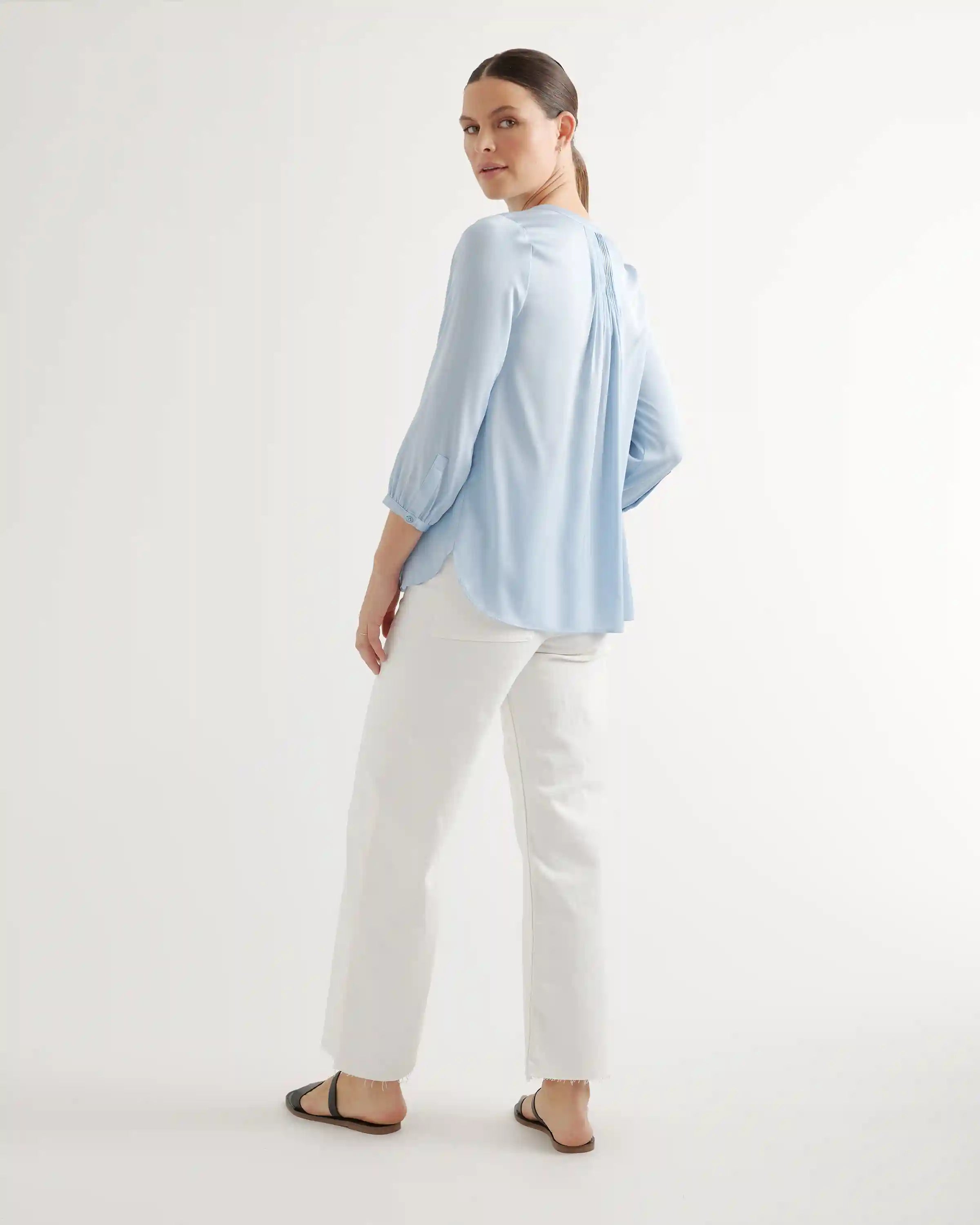 Washable Stretch Silk Pleat Back Blouse