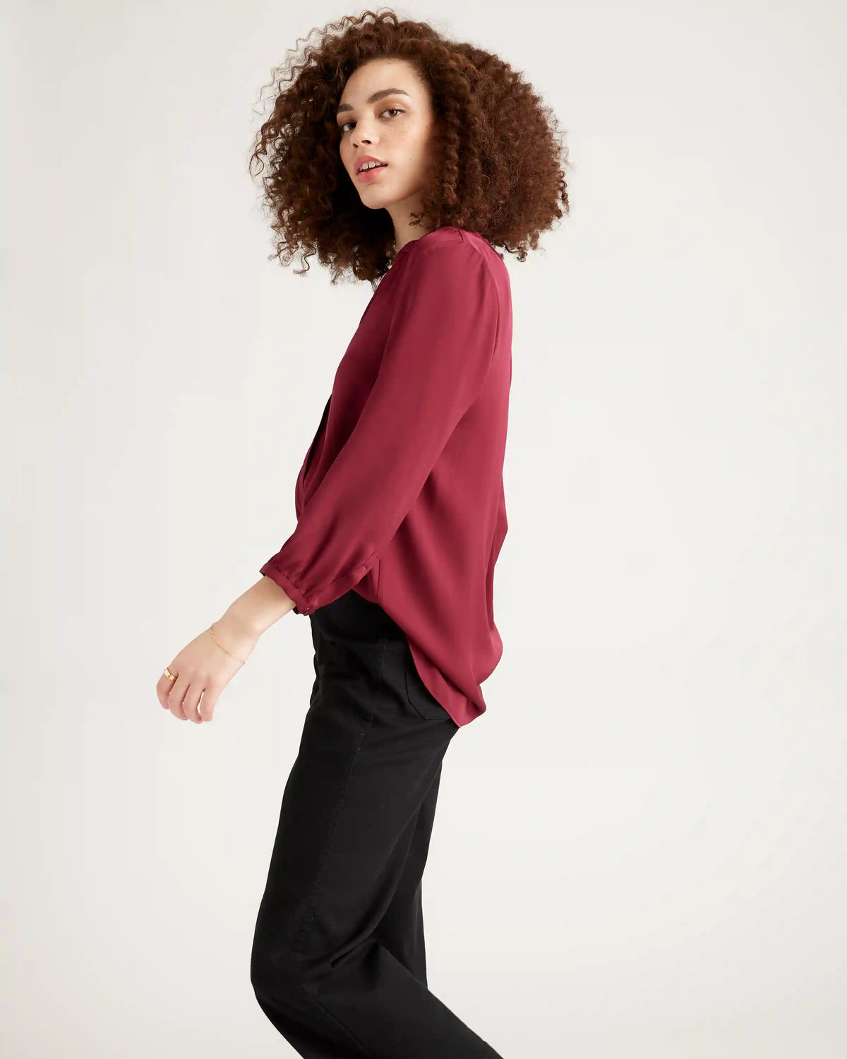 Washable Stretch Silk Pleat Back Blouse