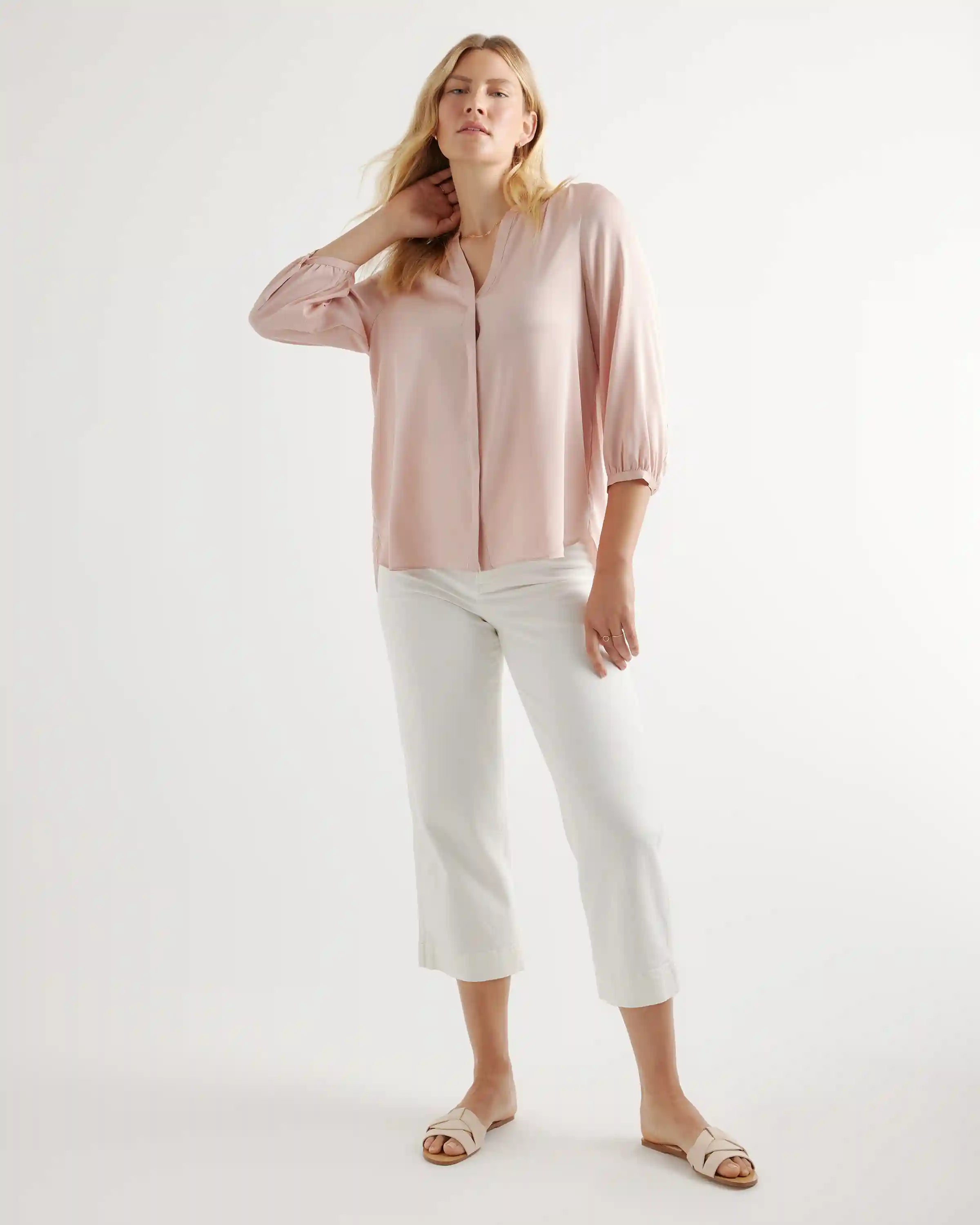 Washable Stretch Silk Pleat Back Blouse