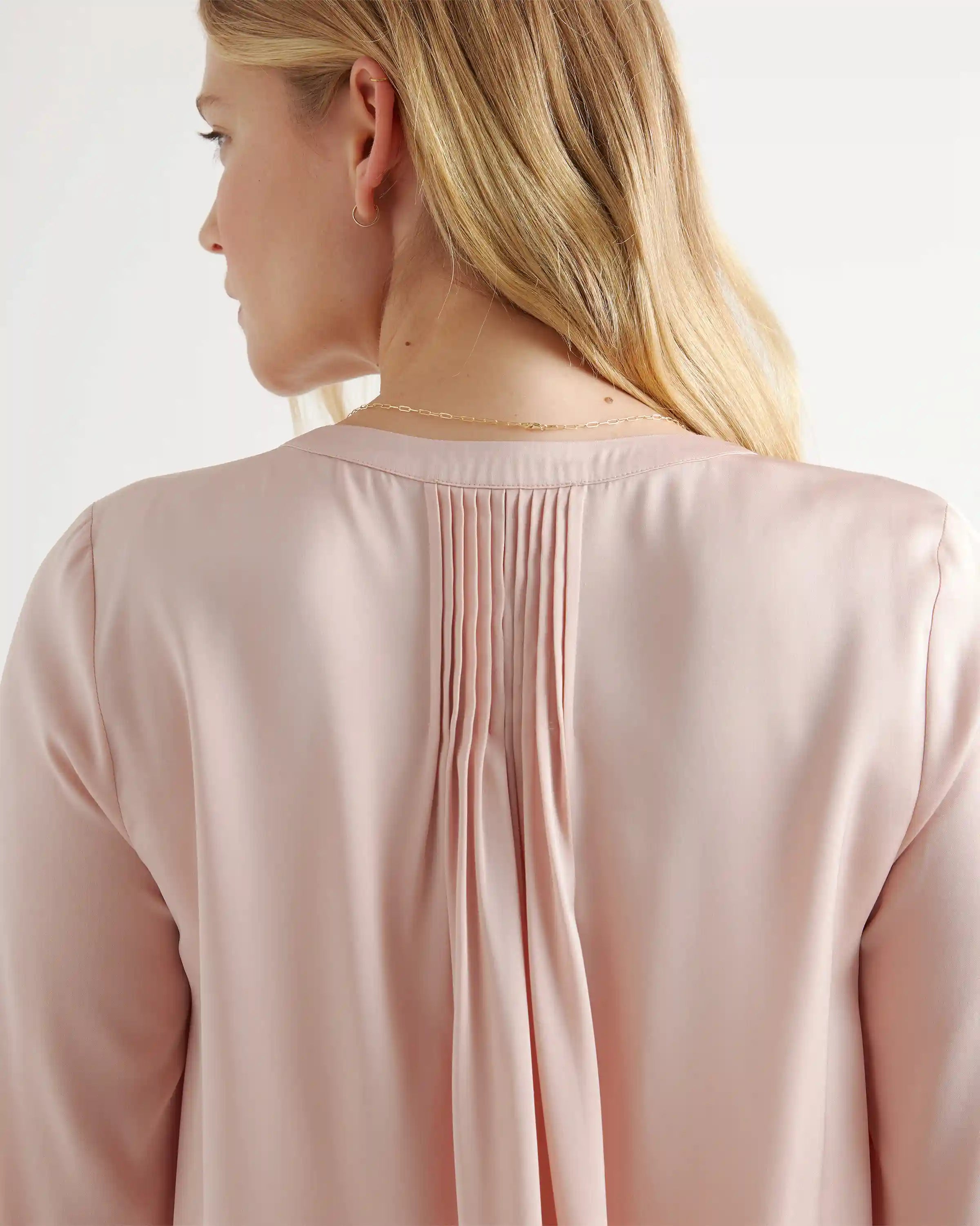 Washable Stretch Silk Pleat Back Blouse
