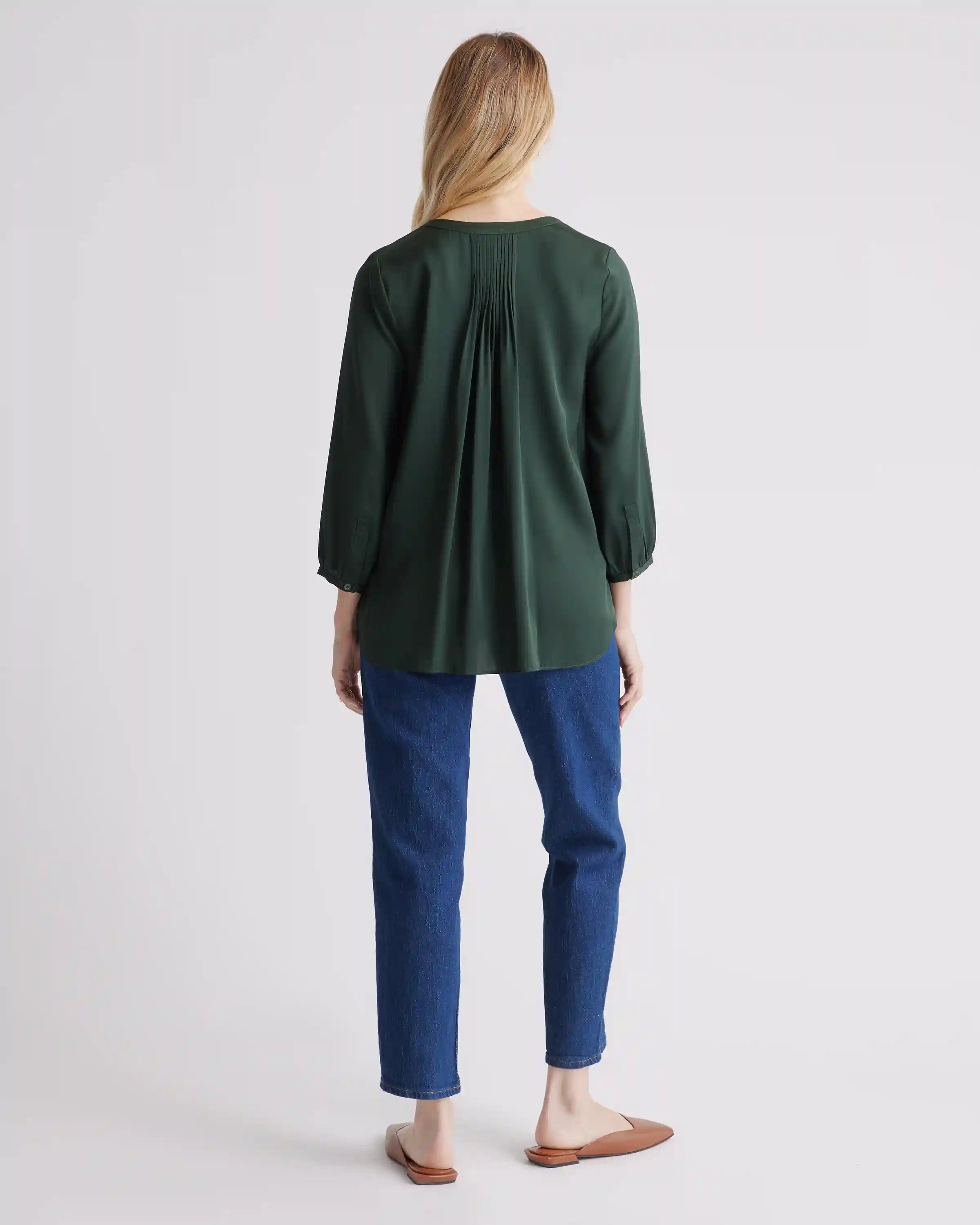 Washable Stretch Silk Pleat Back Blouse