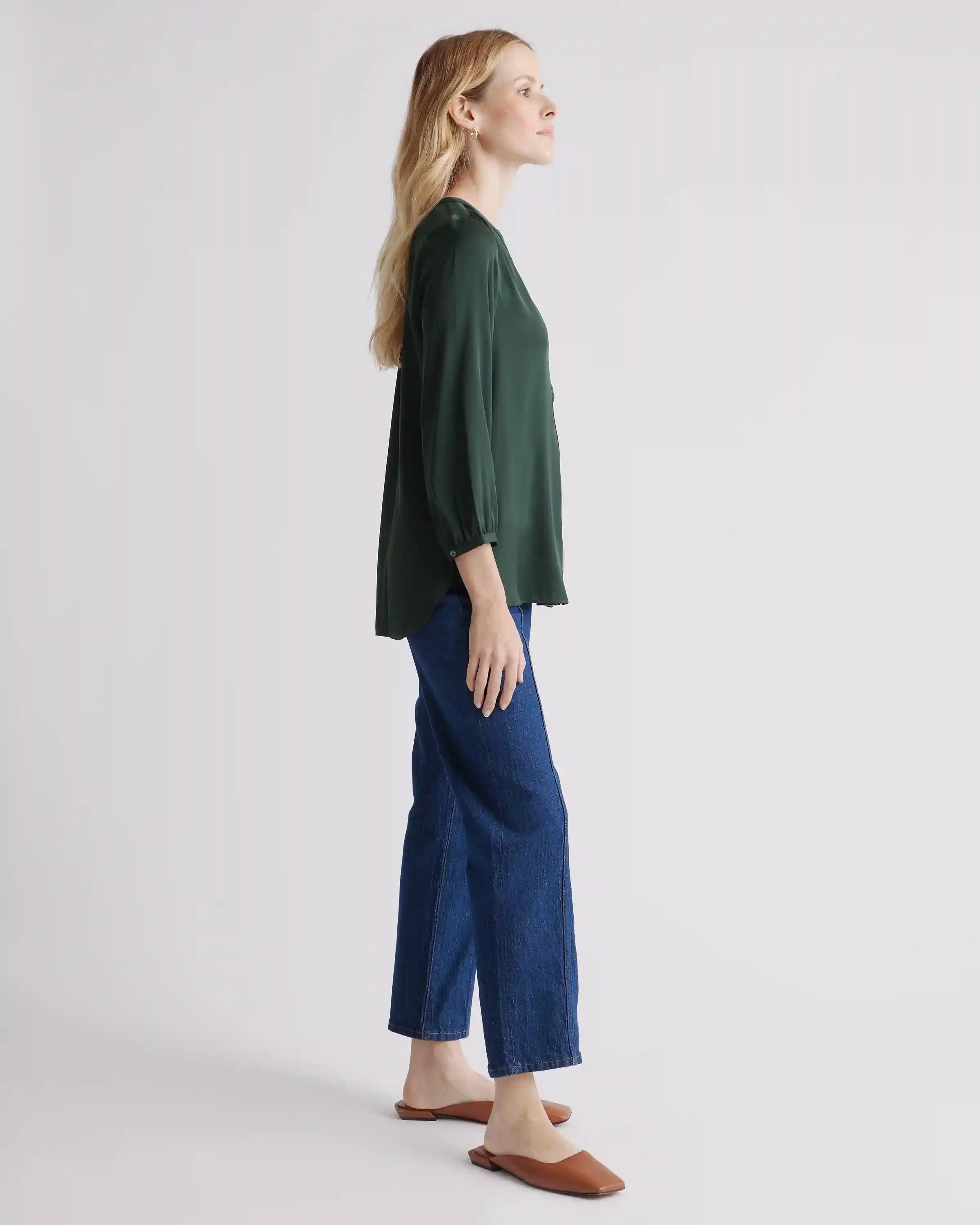 Washable Stretch Silk Pleat Back Blouse