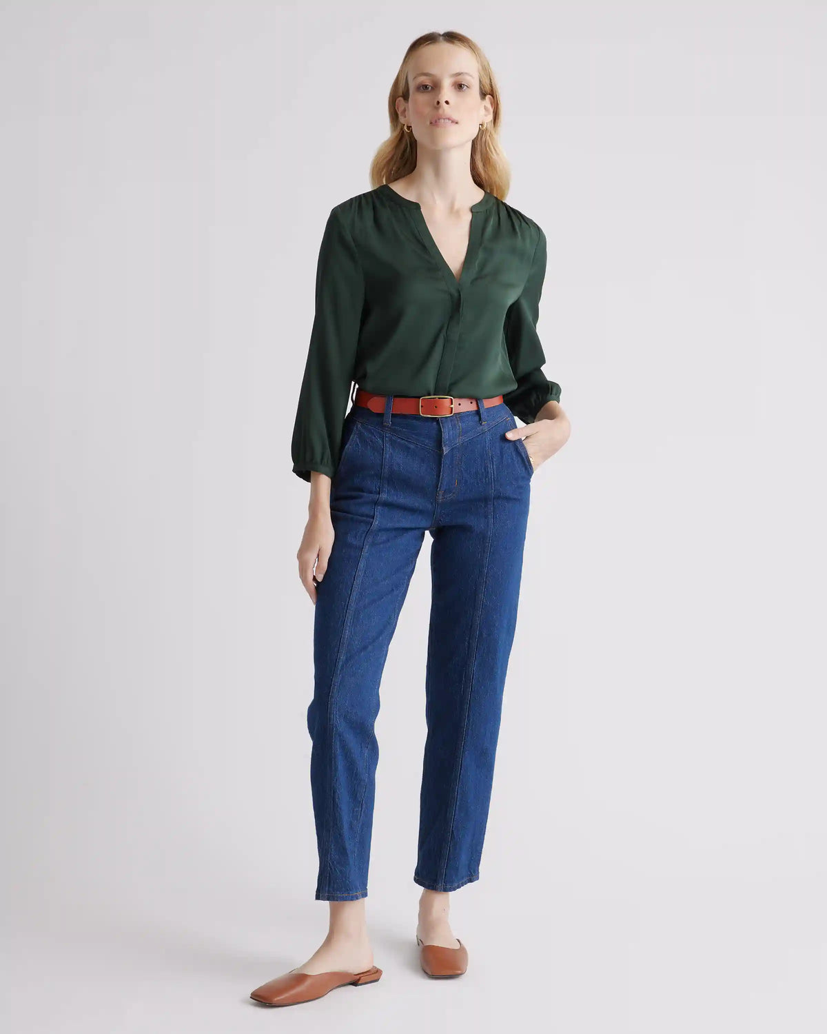 Washable Stretch Silk Pleat Back Blouse