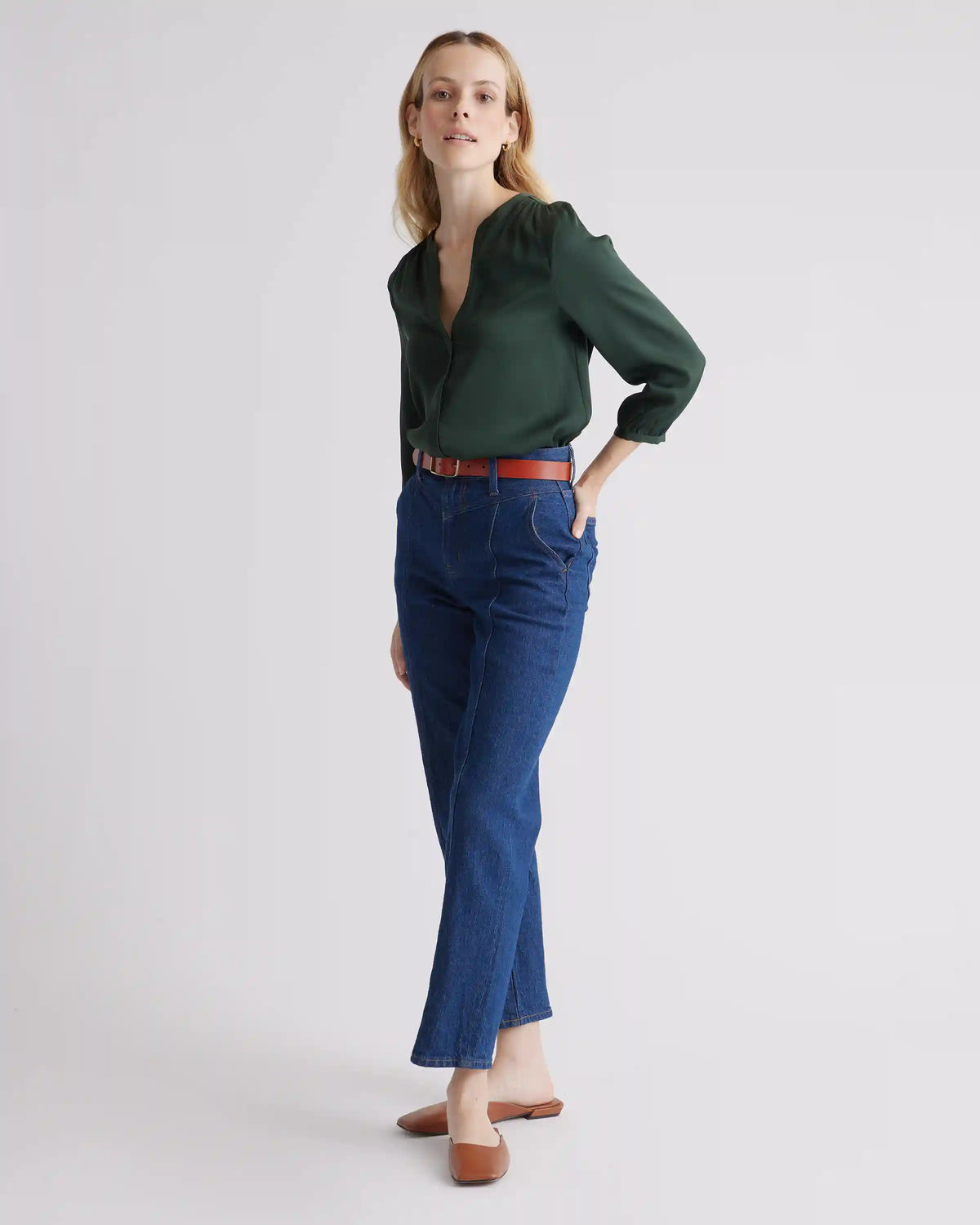 Washable Stretch Silk Pleat Back Blouse