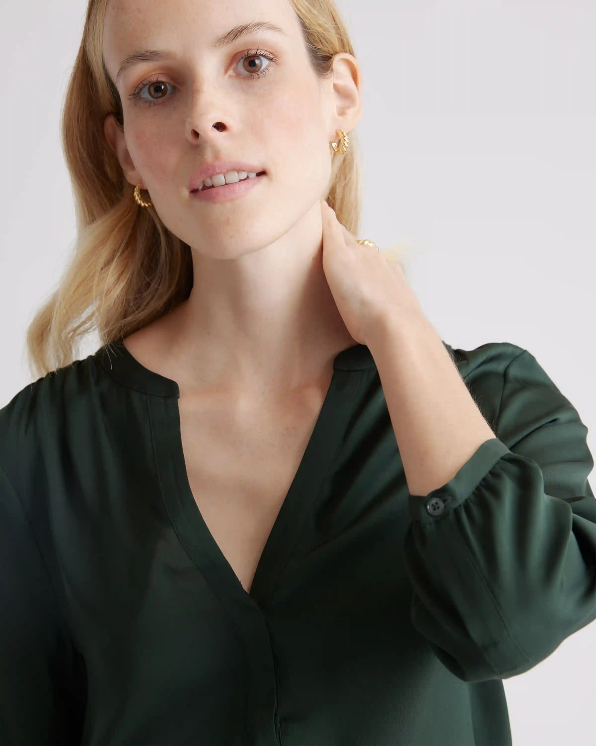 Washable Stretch Silk Pleat Back Blouse