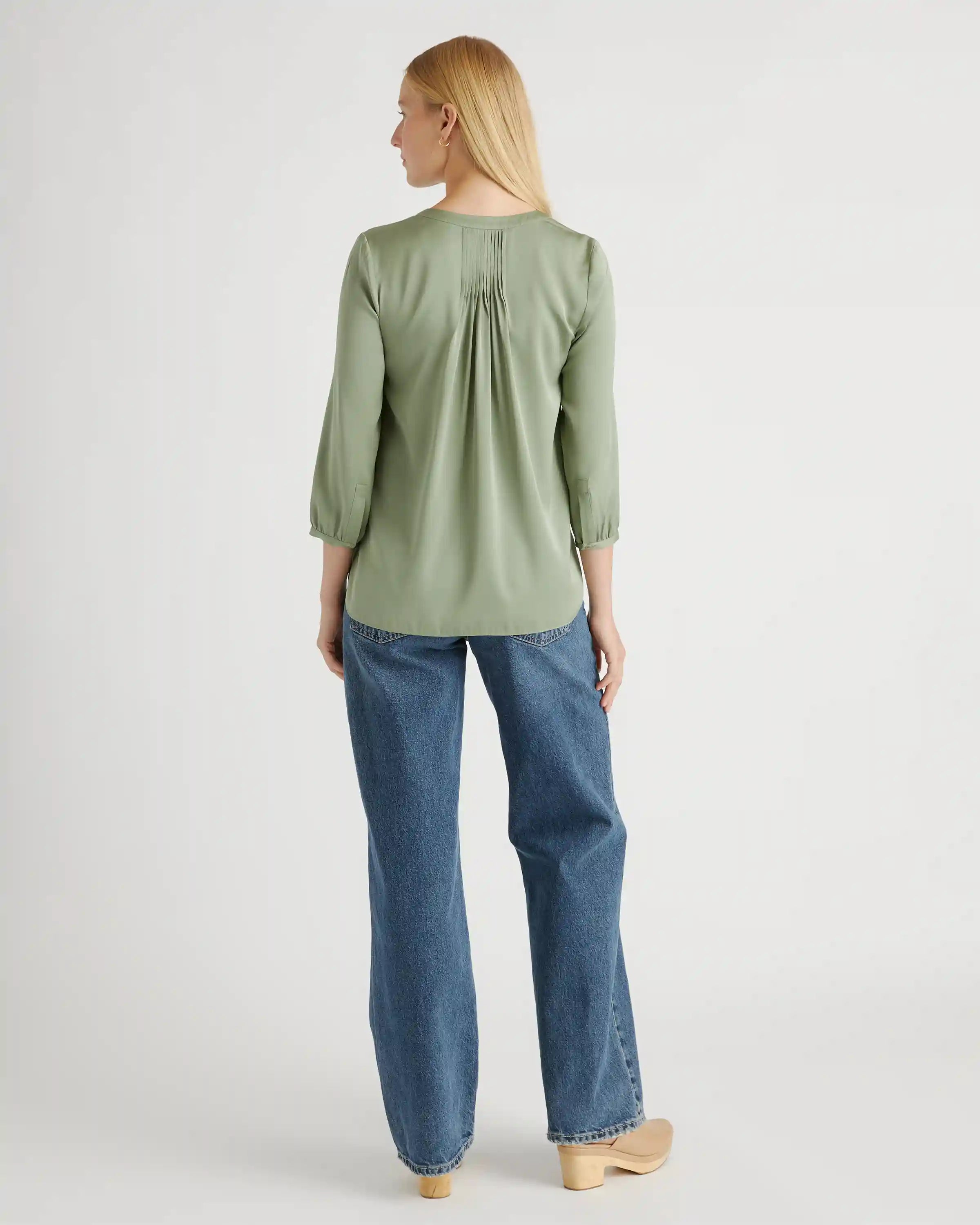 Washable Stretch Silk Pleat Back Blouse
