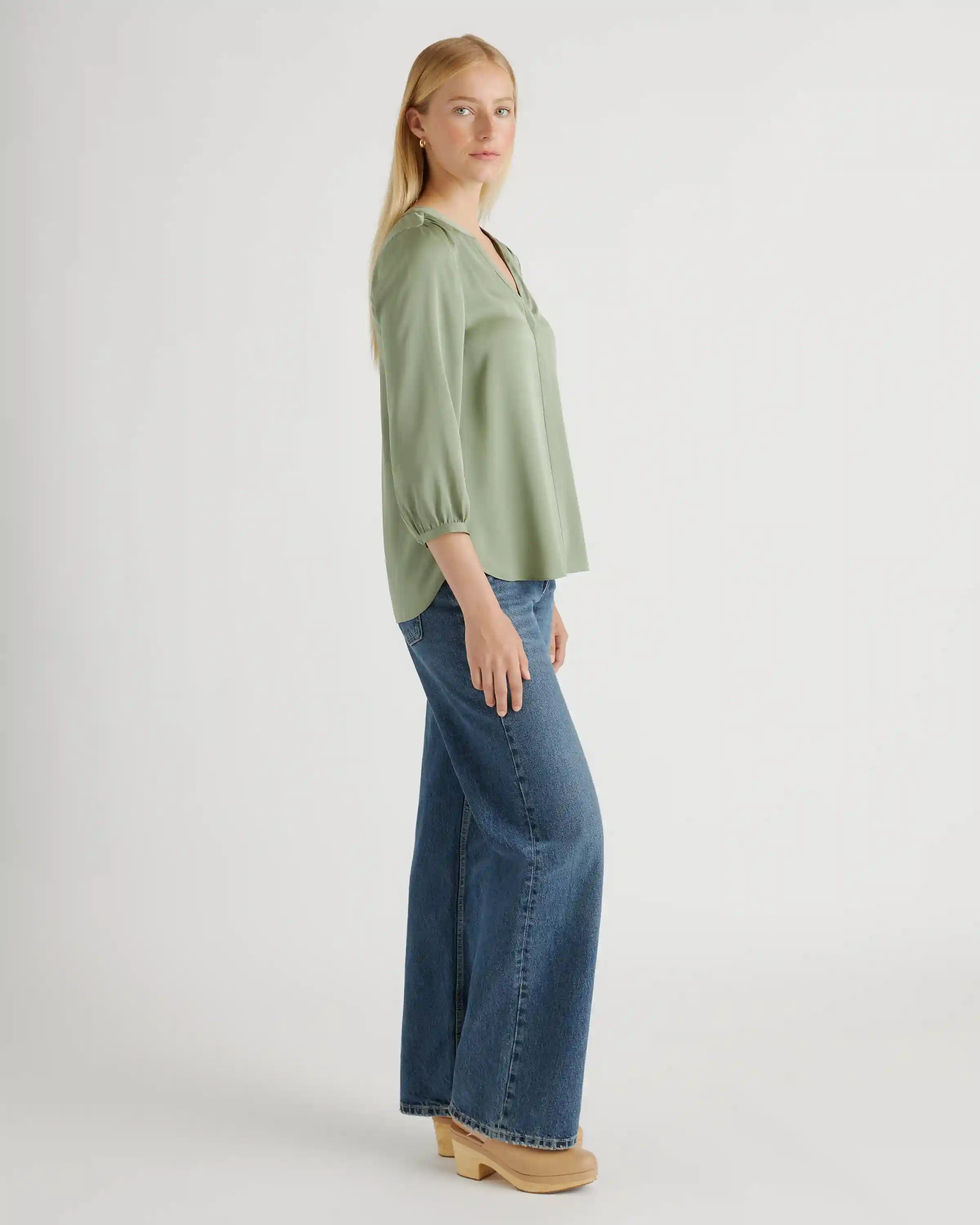 Washable Stretch Silk Pleat Back Blouse