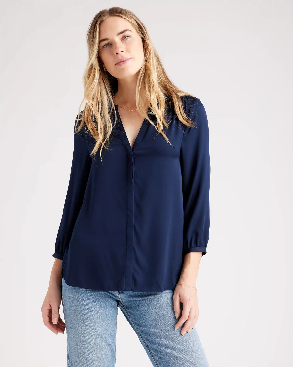 Washable Stretch Silk Pleat Back Blouse
