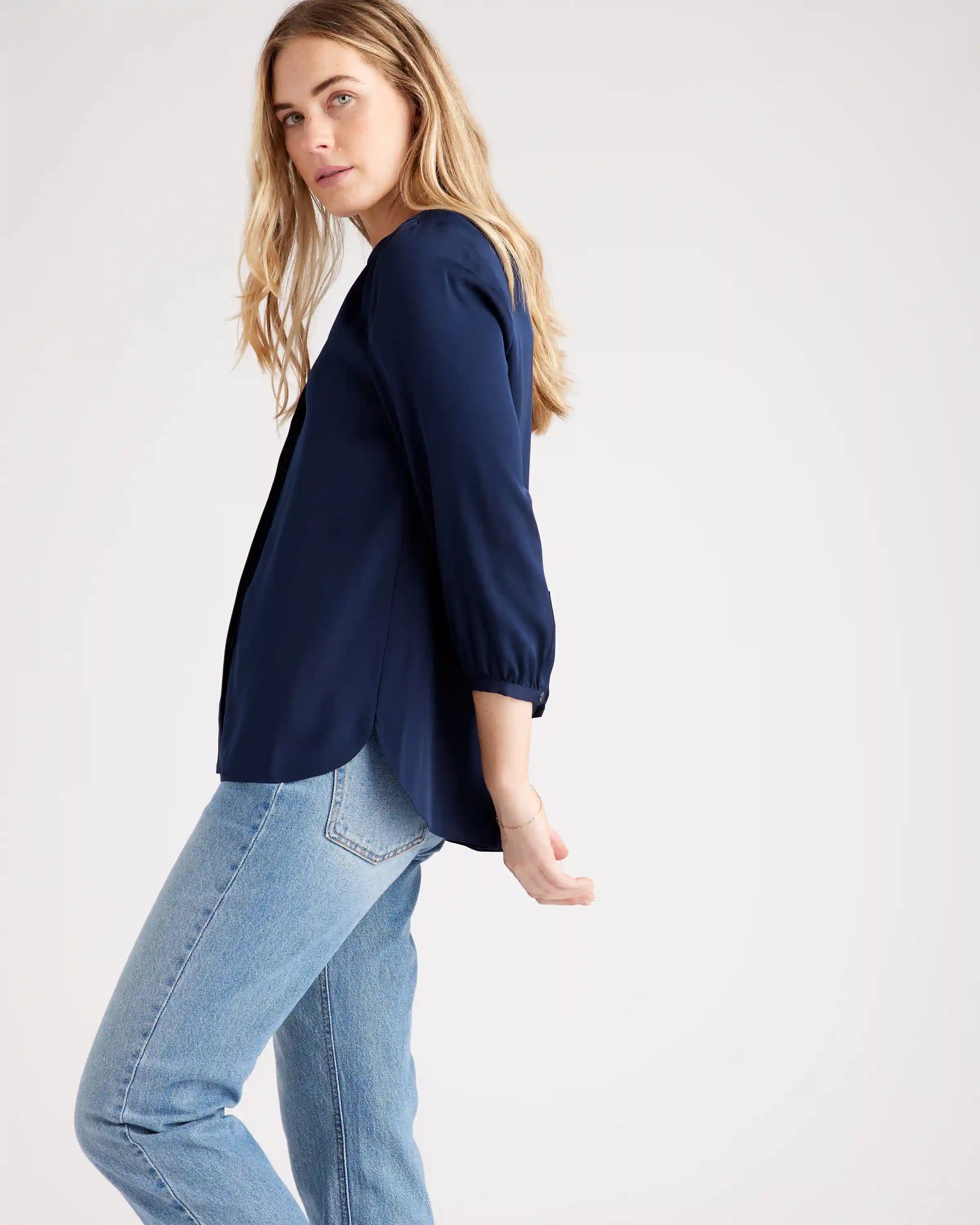 Washable Stretch Silk Pleat Back Blouse