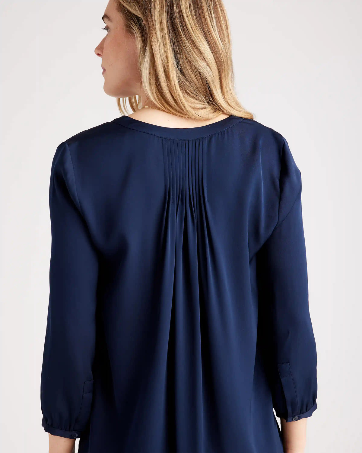 Washable Stretch Silk Pleat Back Blouse