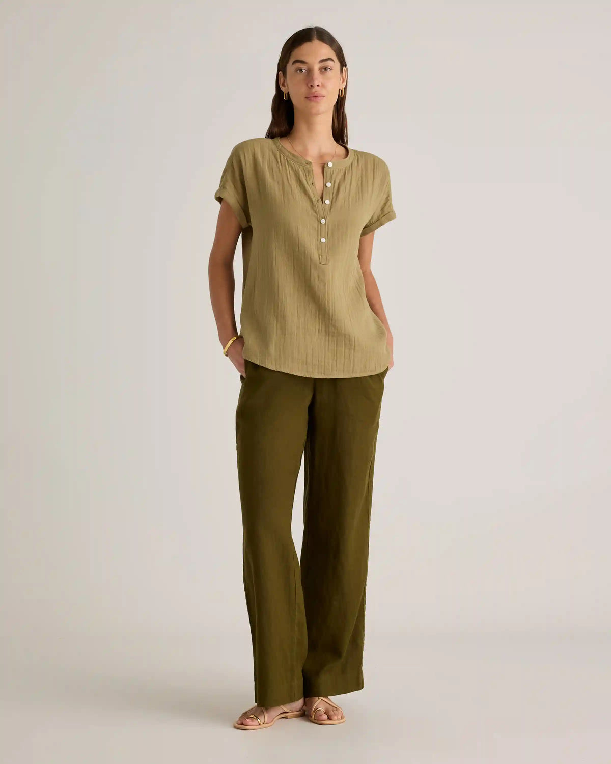 100% Organic Cotton Gauze Roll Sleeve Shirt