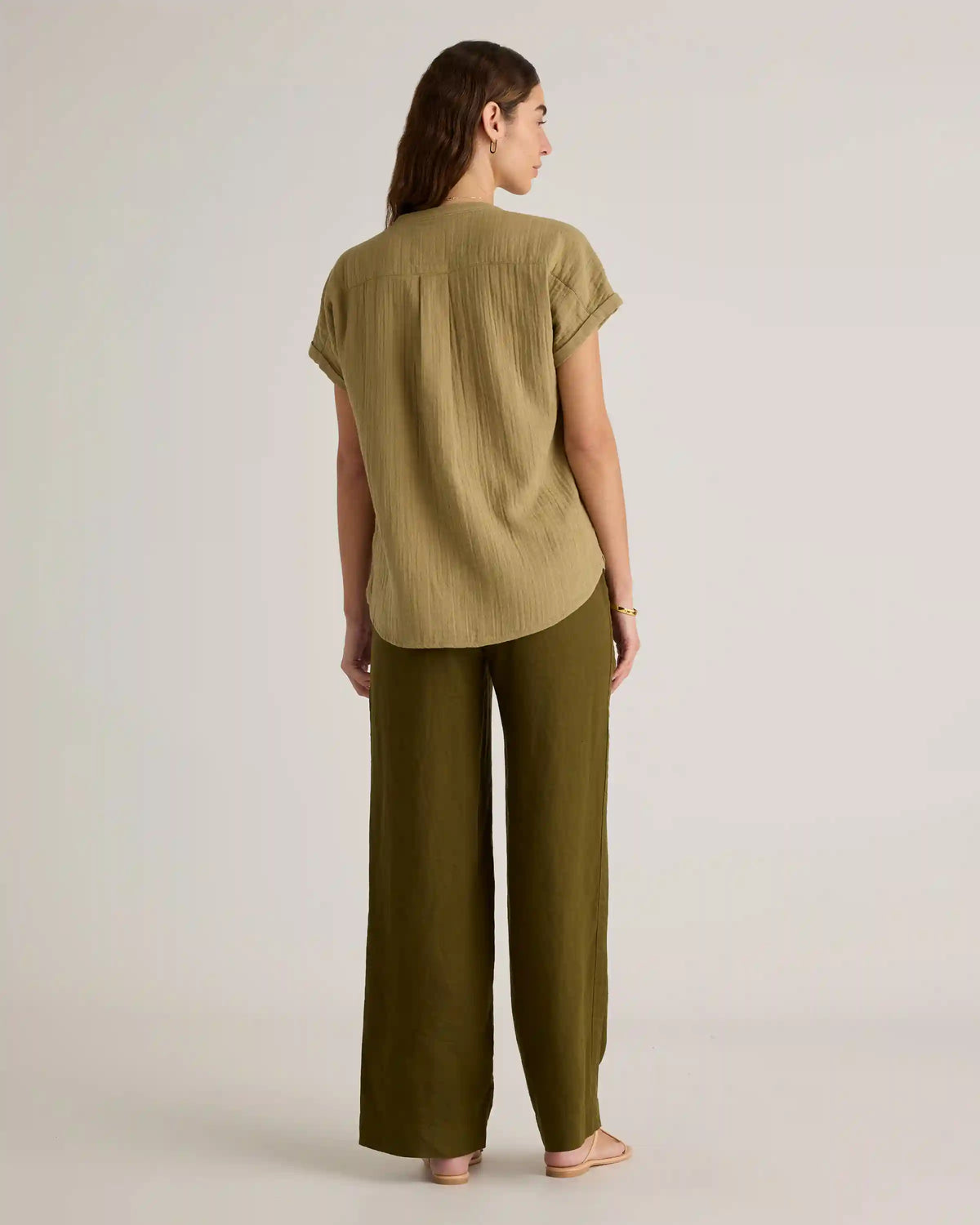 100% Organic Cotton Gauze Roll Sleeve Shirt