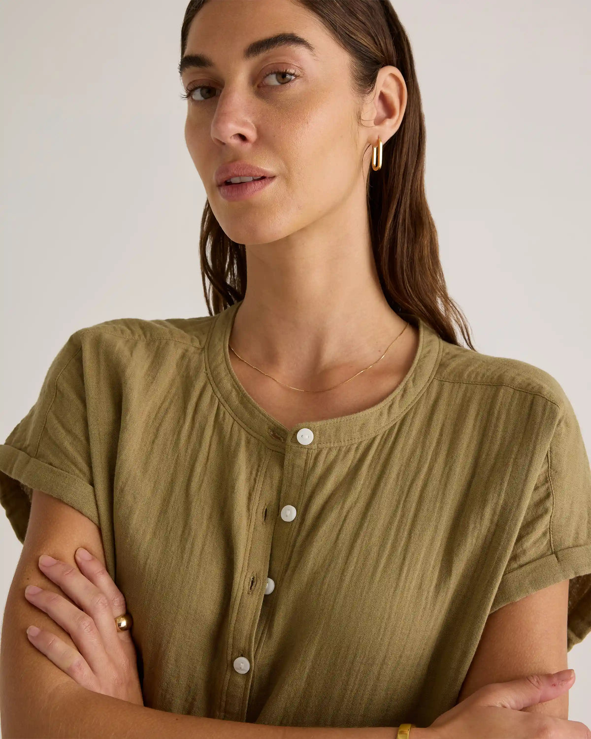100% Organic Cotton Gauze Roll Sleeve Shirt