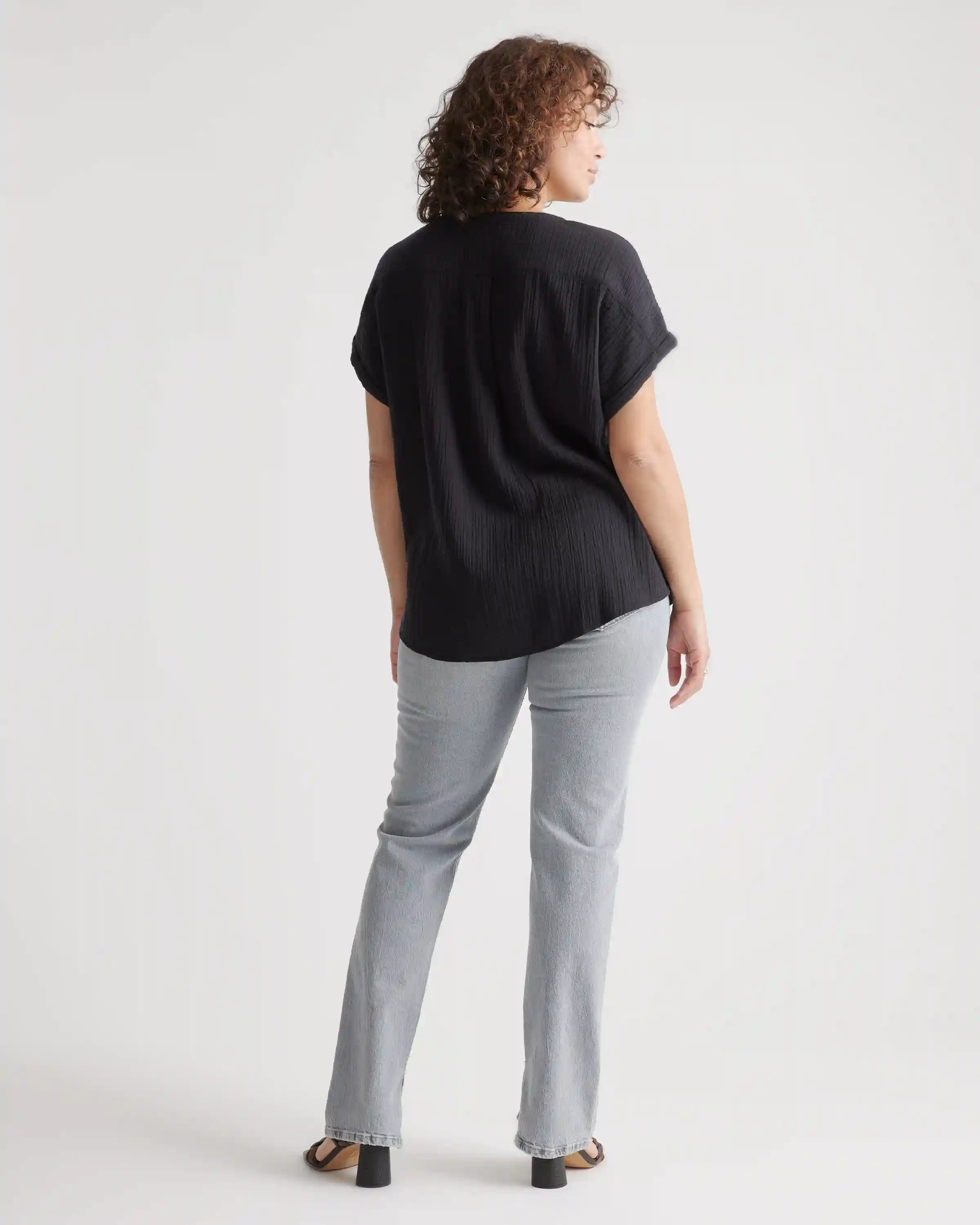 100% Organic Cotton Gauze Roll Sleeve Shirt