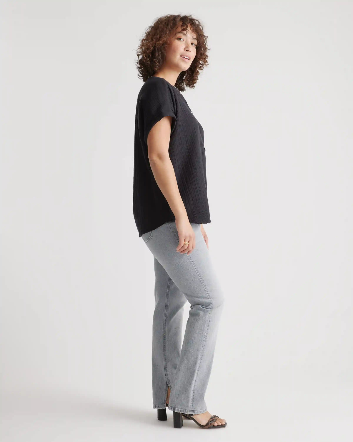 100% Organic Cotton Gauze Roll Sleeve Shirt