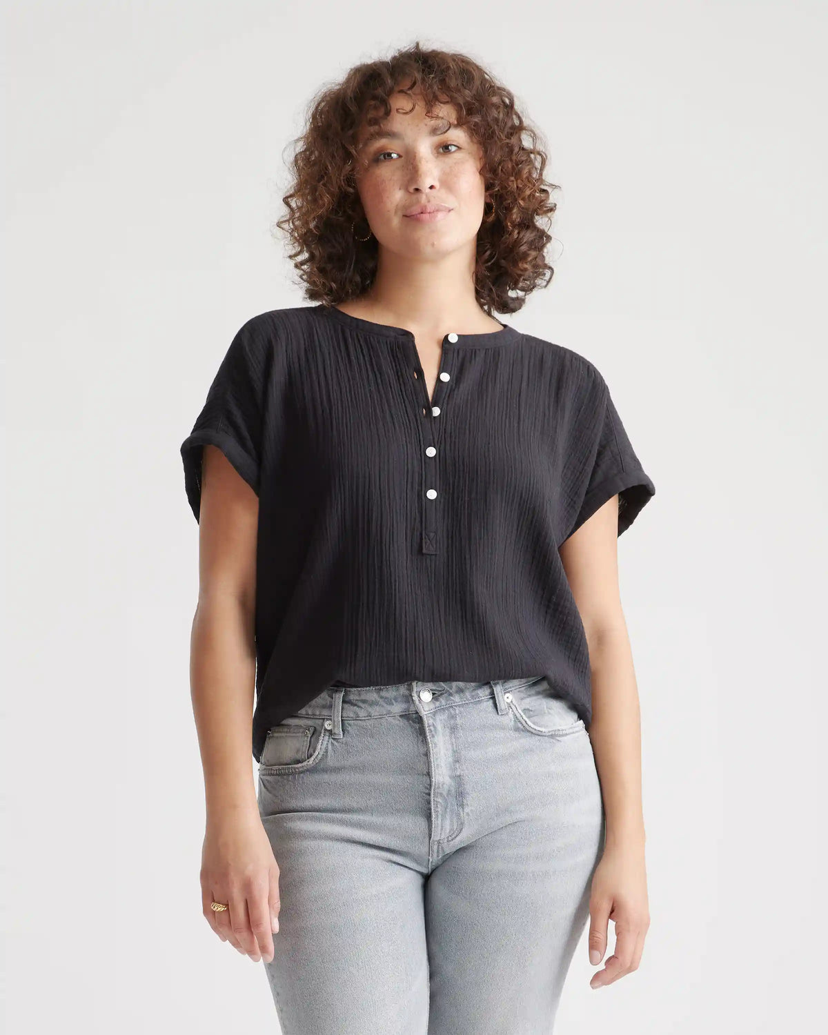 100% Organic Cotton Gauze Roll Sleeve Shirt