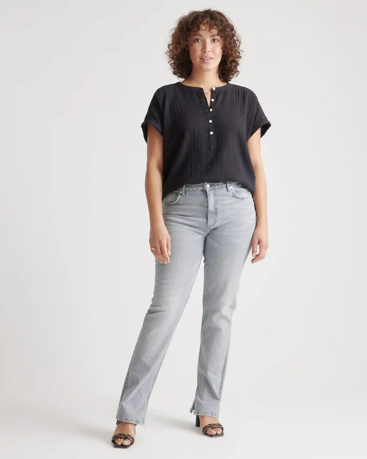 100% Organic Cotton Gauze Roll Sleeve Shirt