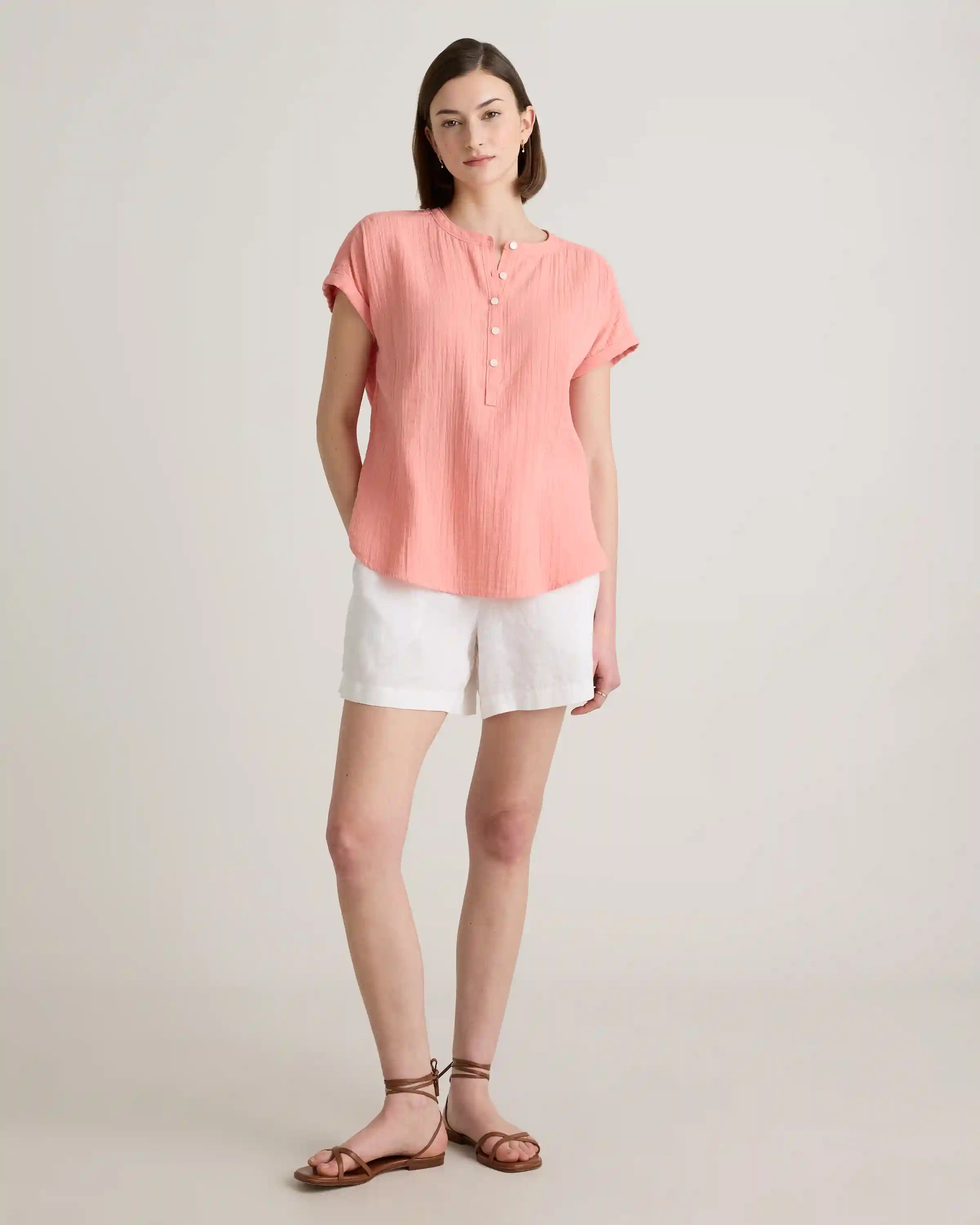100% Organic Cotton Gauze Roll Sleeve Shirt