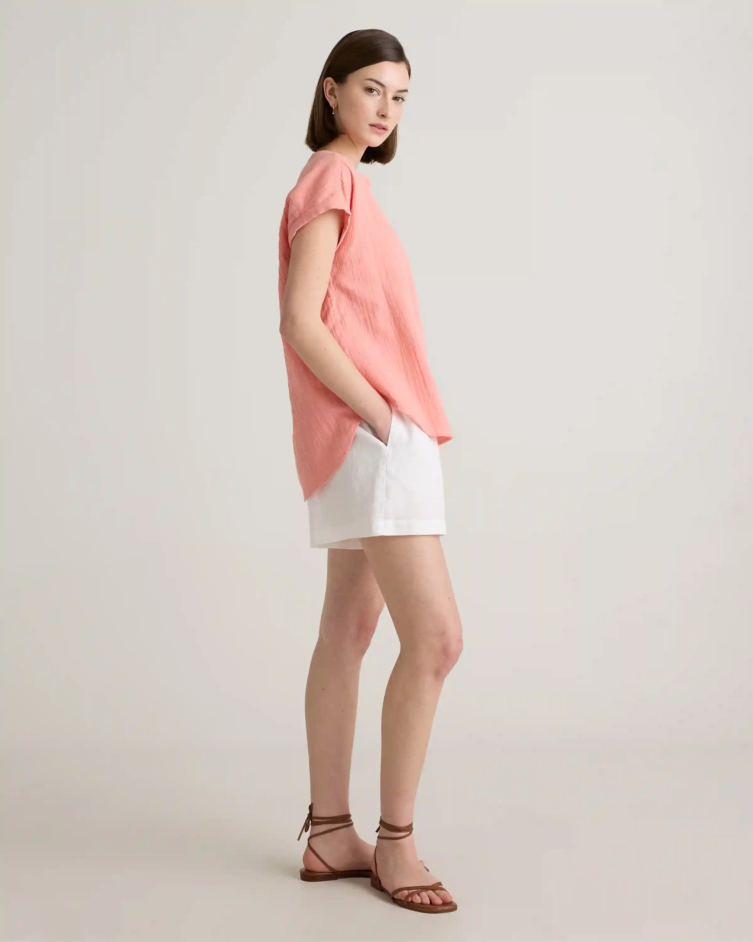 100% Organic Cotton Gauze Roll Sleeve Shirt