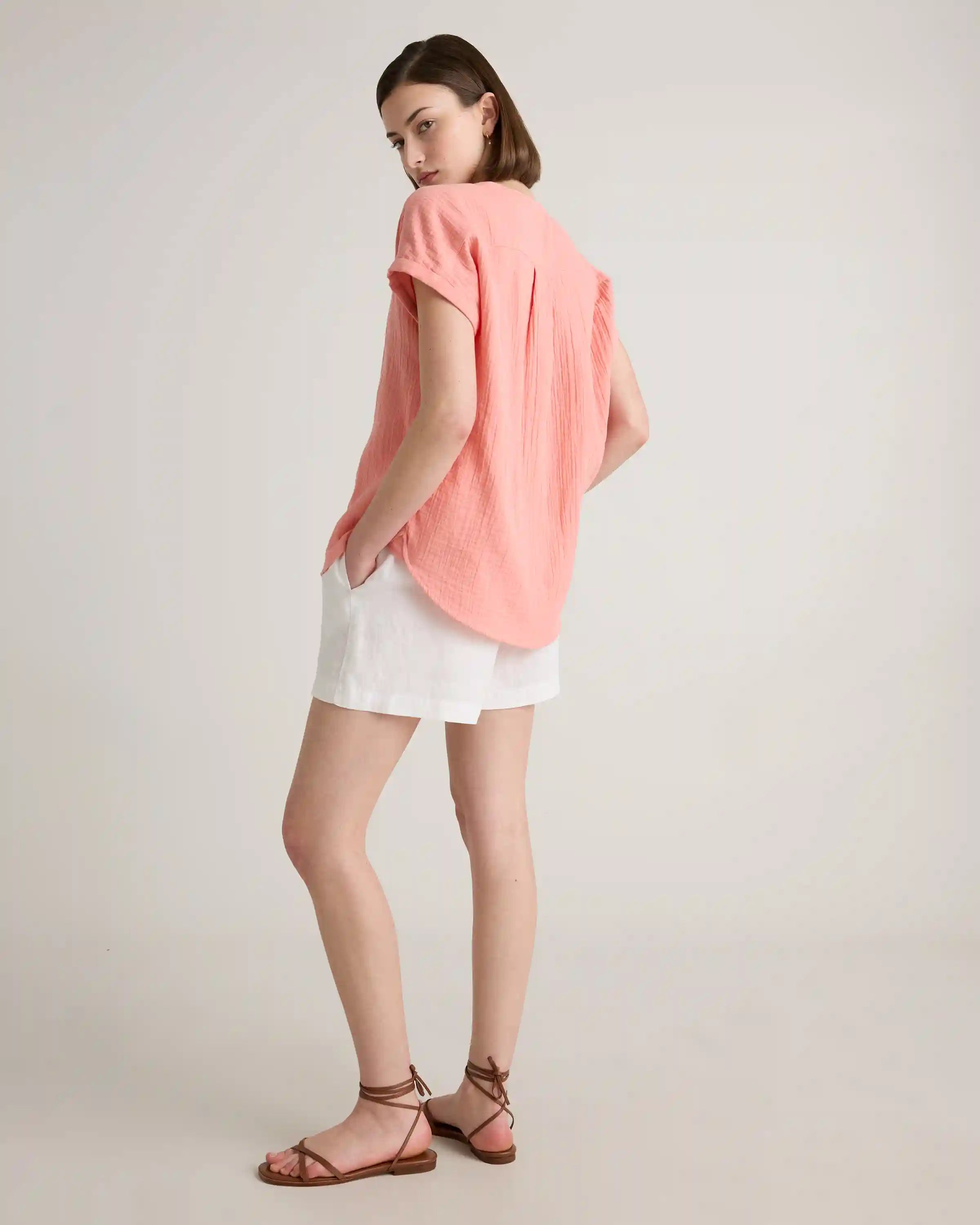 100% Organic Cotton Gauze Roll Sleeve Shirt