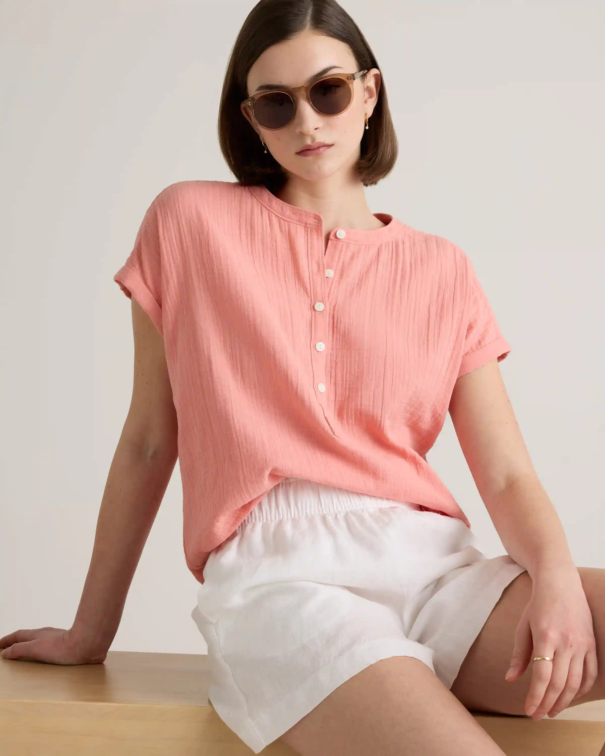 100% Organic Cotton Gauze Roll Sleeve Shirt