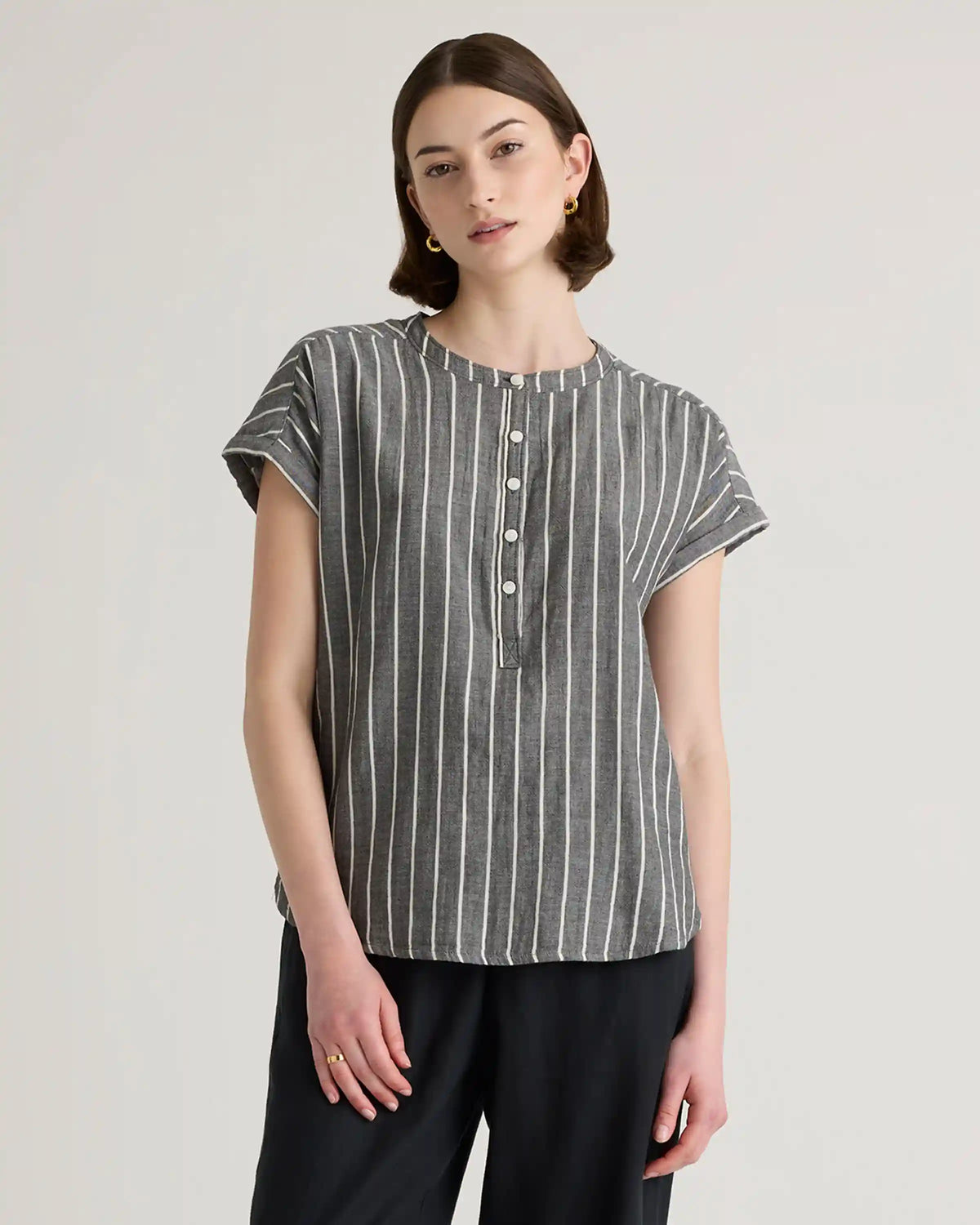 100% Organic Cotton Gauze Roll Sleeve Shirt